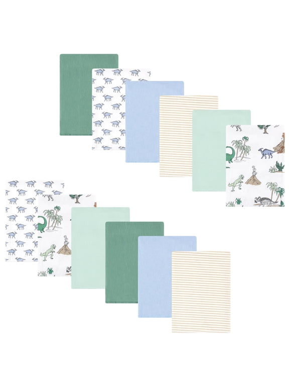 Hudson Baby Cotton Poly Flannel Burp Cloths 12pk, Pastel Dino, One Size