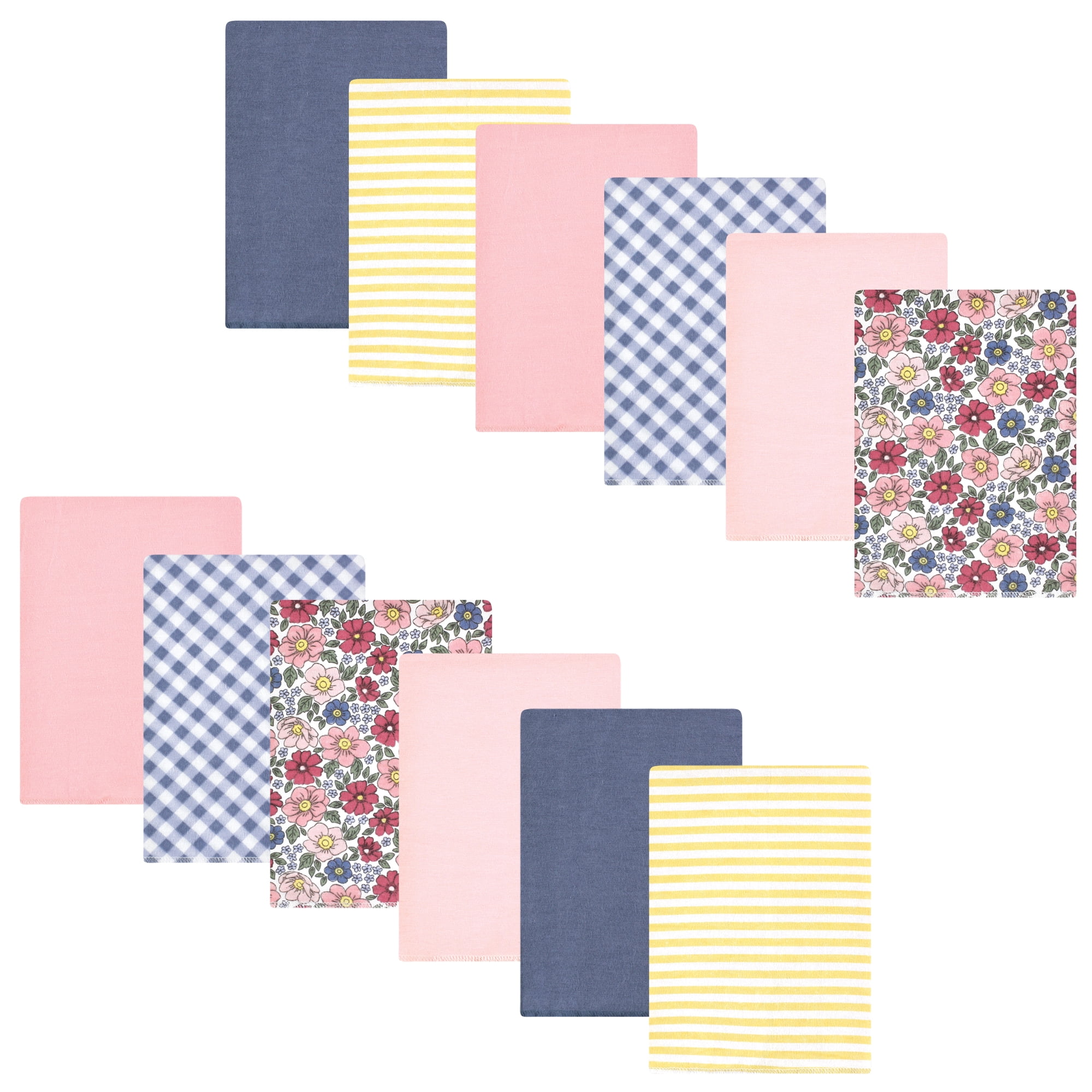 Luvable Friends Hudson Baby Cotton Poly Flannel Burp Cloths 12pk, Pink Blue Floral, One Size