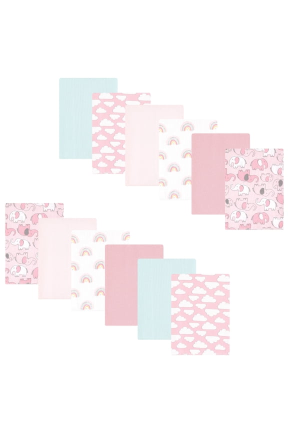 Hudson Baby Flannel Burp Cloths 12pk, Pink Elephant Parade