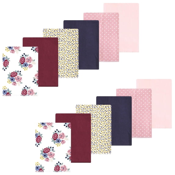 Luvable Friends Hudson Baby Cotton Poly Flannel Burp Cloths 12pk, Rose Navy Bloom, One Size