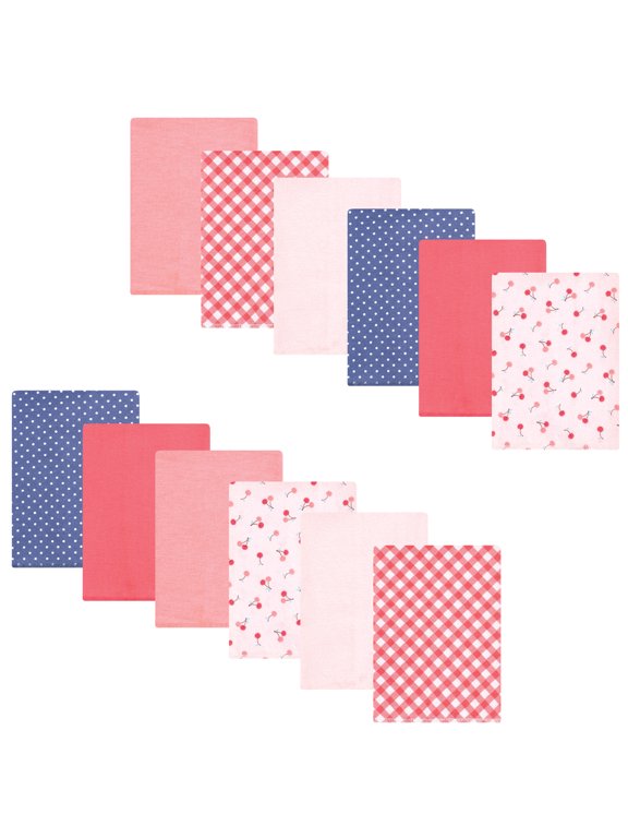 Hudson Baby Cotton Poly Flannel Burp Cloths 12pk, Sweet Cherries, One Size
