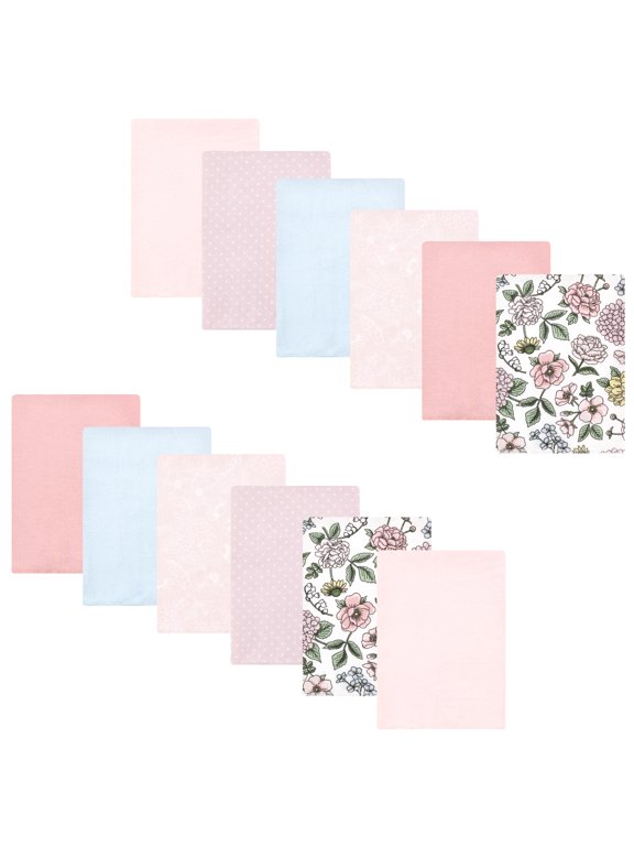 Hudson Baby Cotton Poly Flannel Burp Cloths 12pk, Vintage Floral, One Size