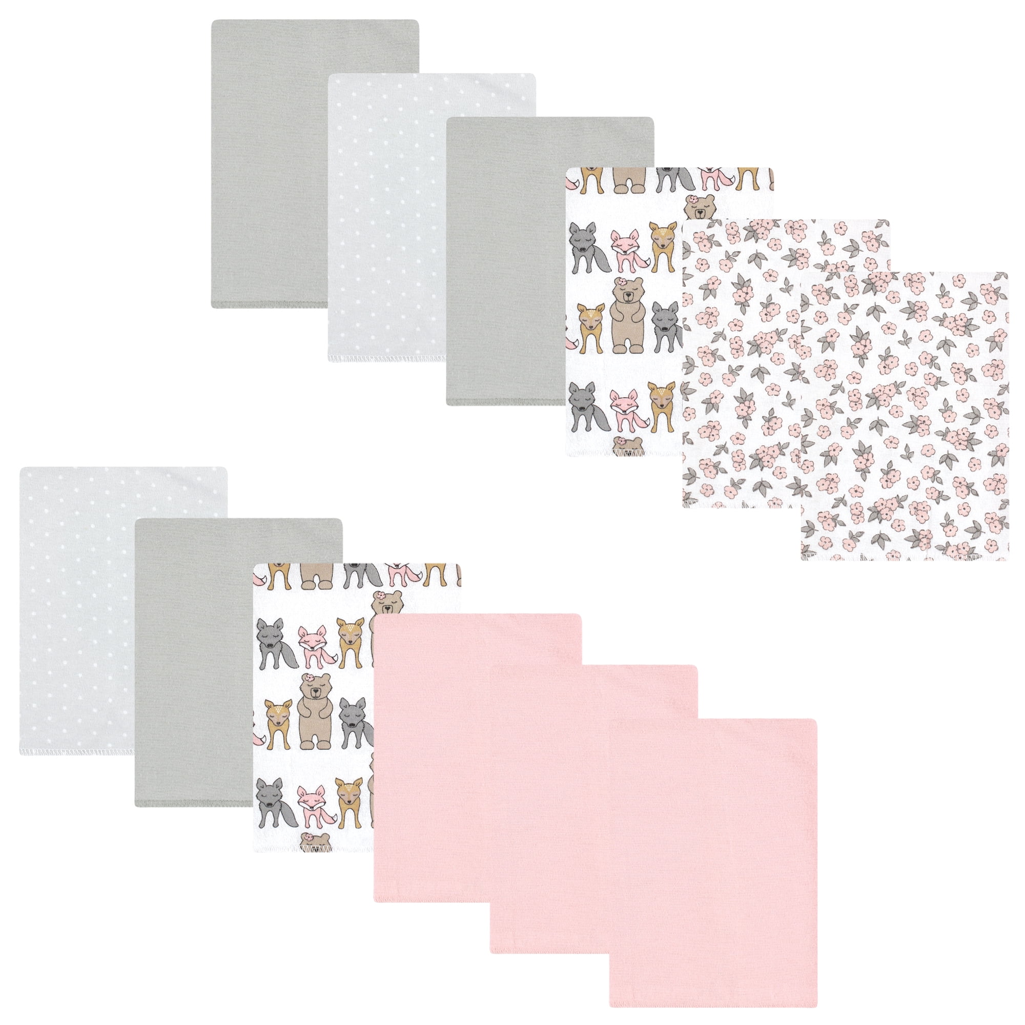 Luvable Friends Hudson Baby Flannel Burp Cloths 12pk, Woodland Bloom Pink