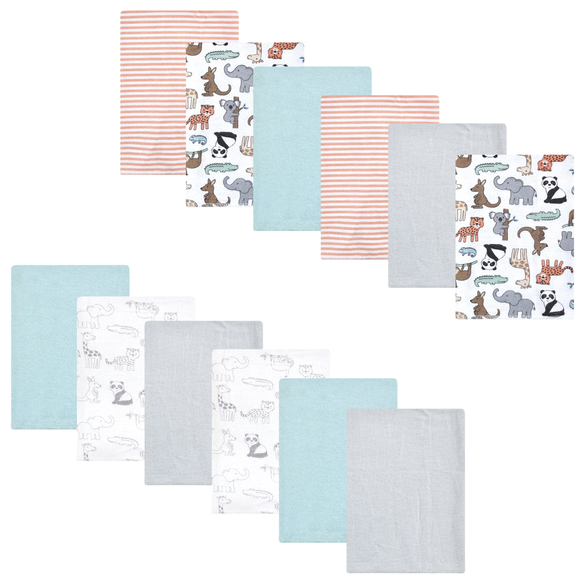 Luvable Friends Hudson Baby Flannel Burp Cloths 12pk, Zoo Critters