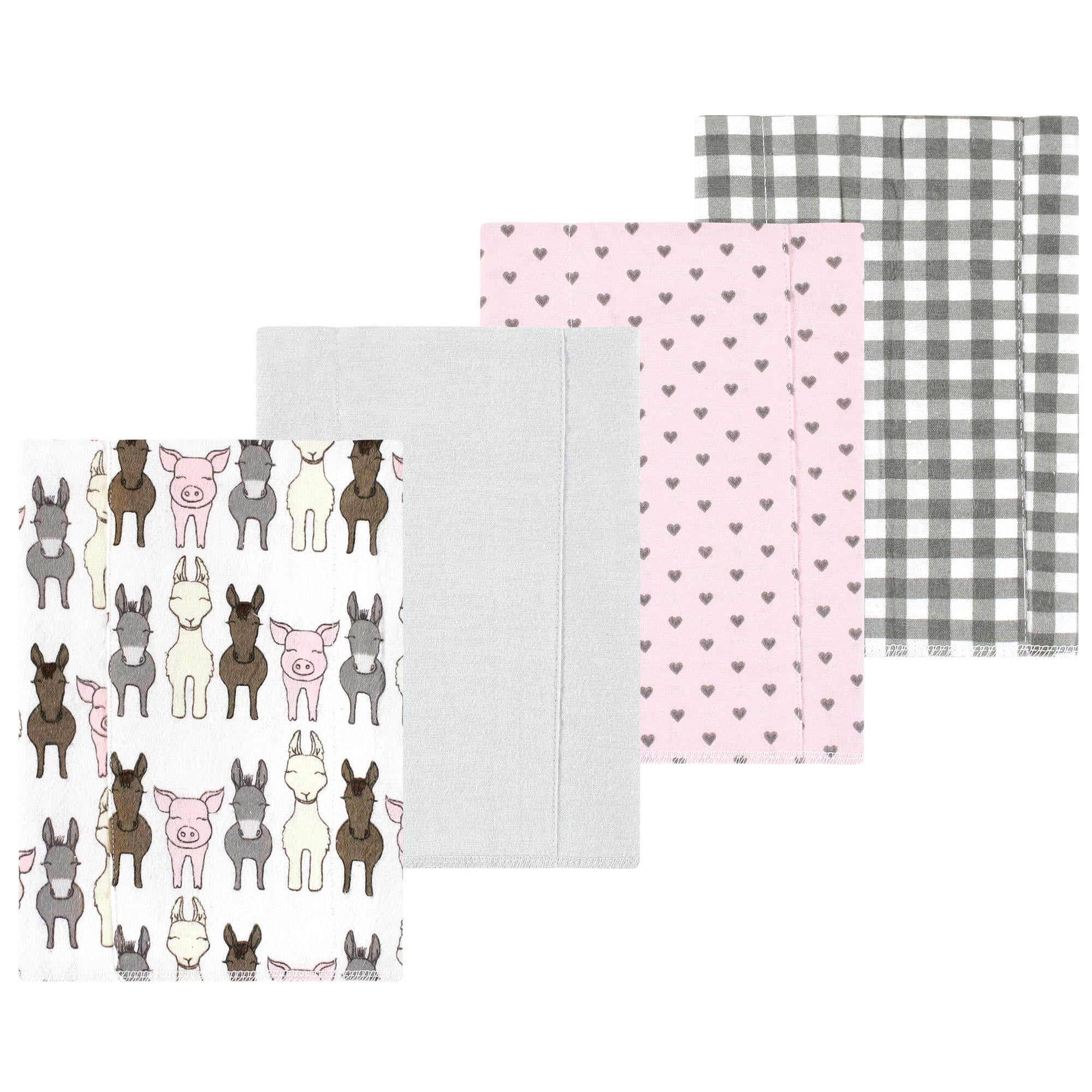 Luvable Friends Hudson Baby Flannel Burp Cloths 4pk, Barn Pals Pink