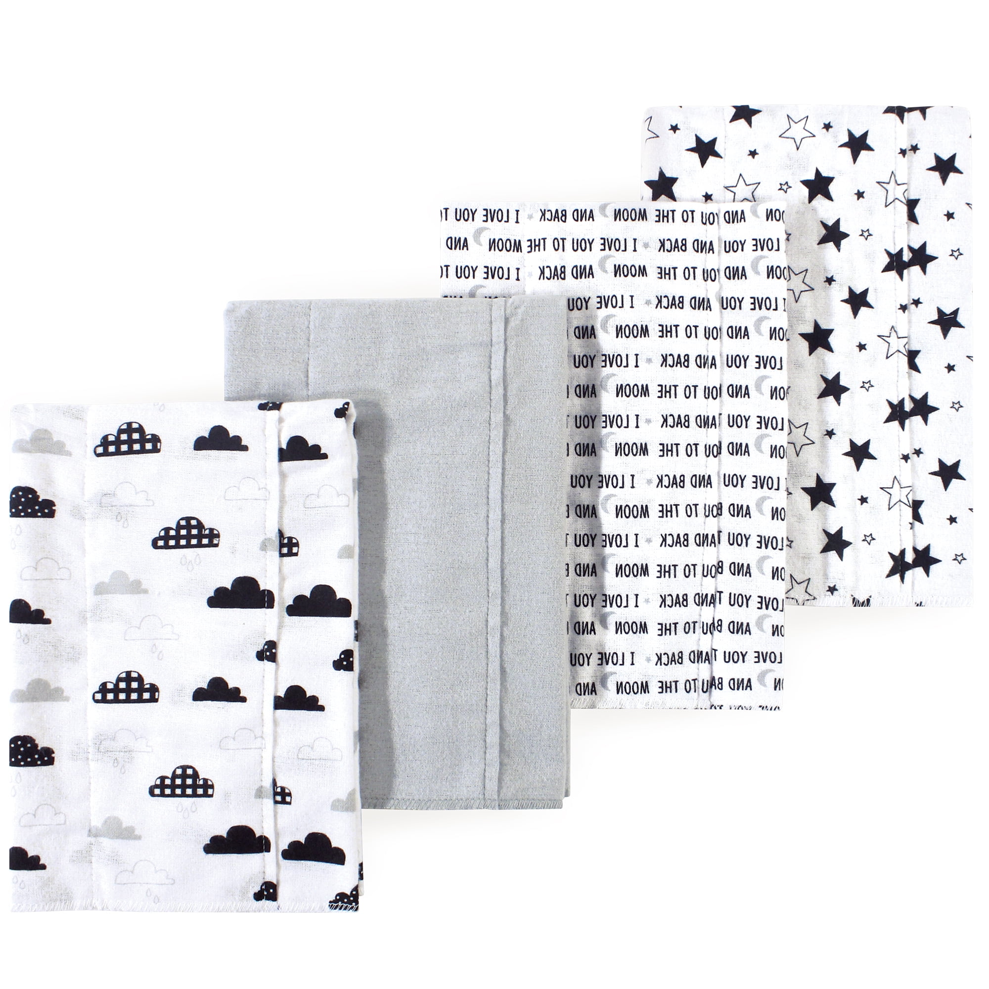 Luvable Friends Hudson Baby Flannel Burp Cloths 4pk, Black Moon