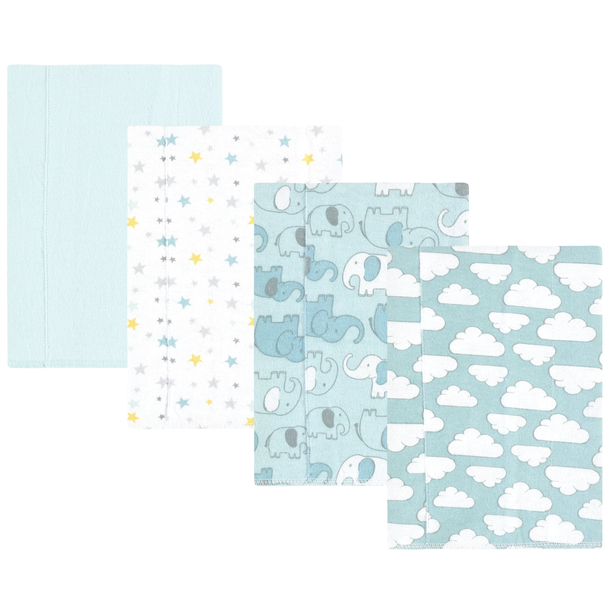 Luvable Friends Hudson Baby Flannel Burp Cloths 4pk, Blue Elephant Journey