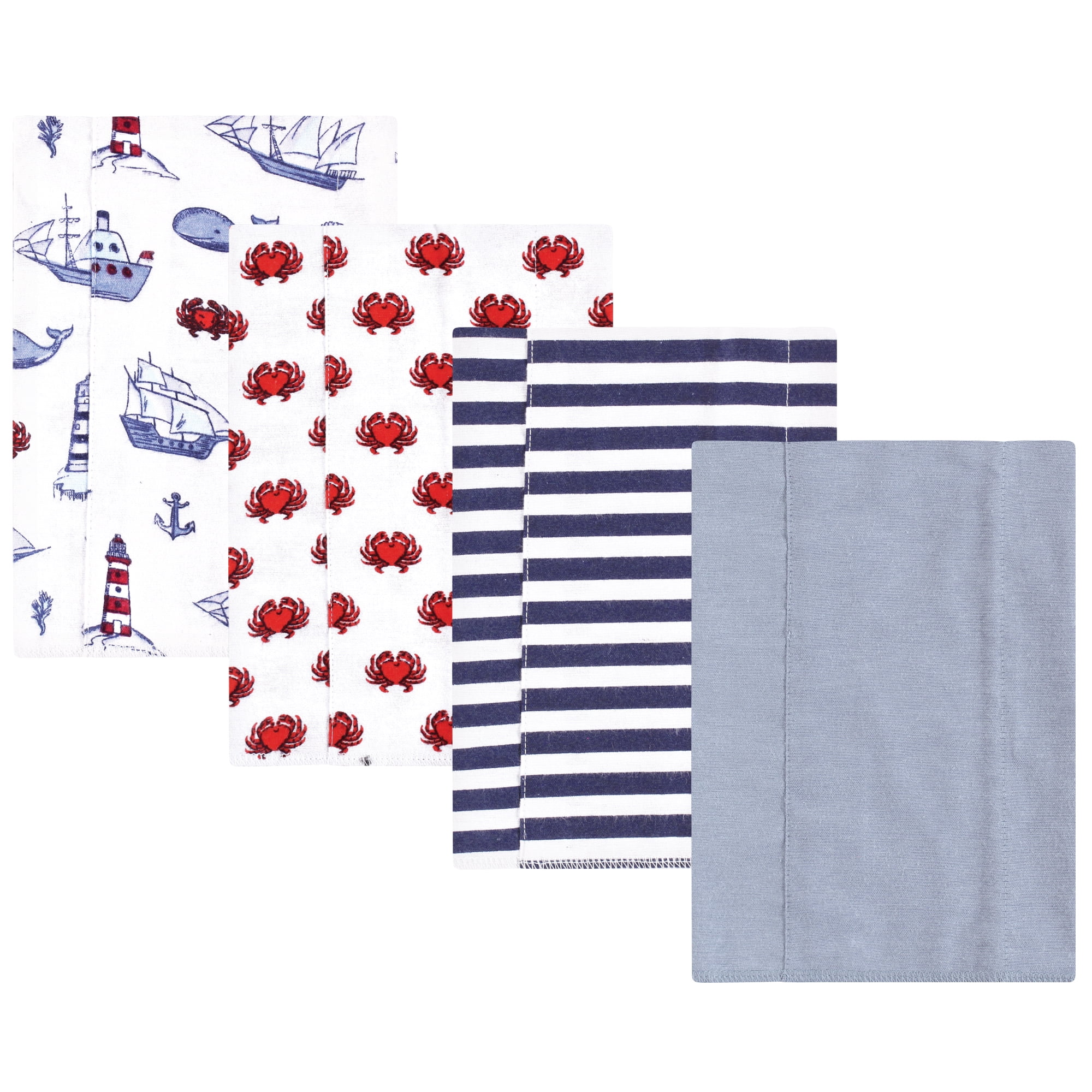 Luvable Friends Hudson Baby Cotton Poly Flannel Burp Cloths 4pk, Coastal Lighthouse, One Size