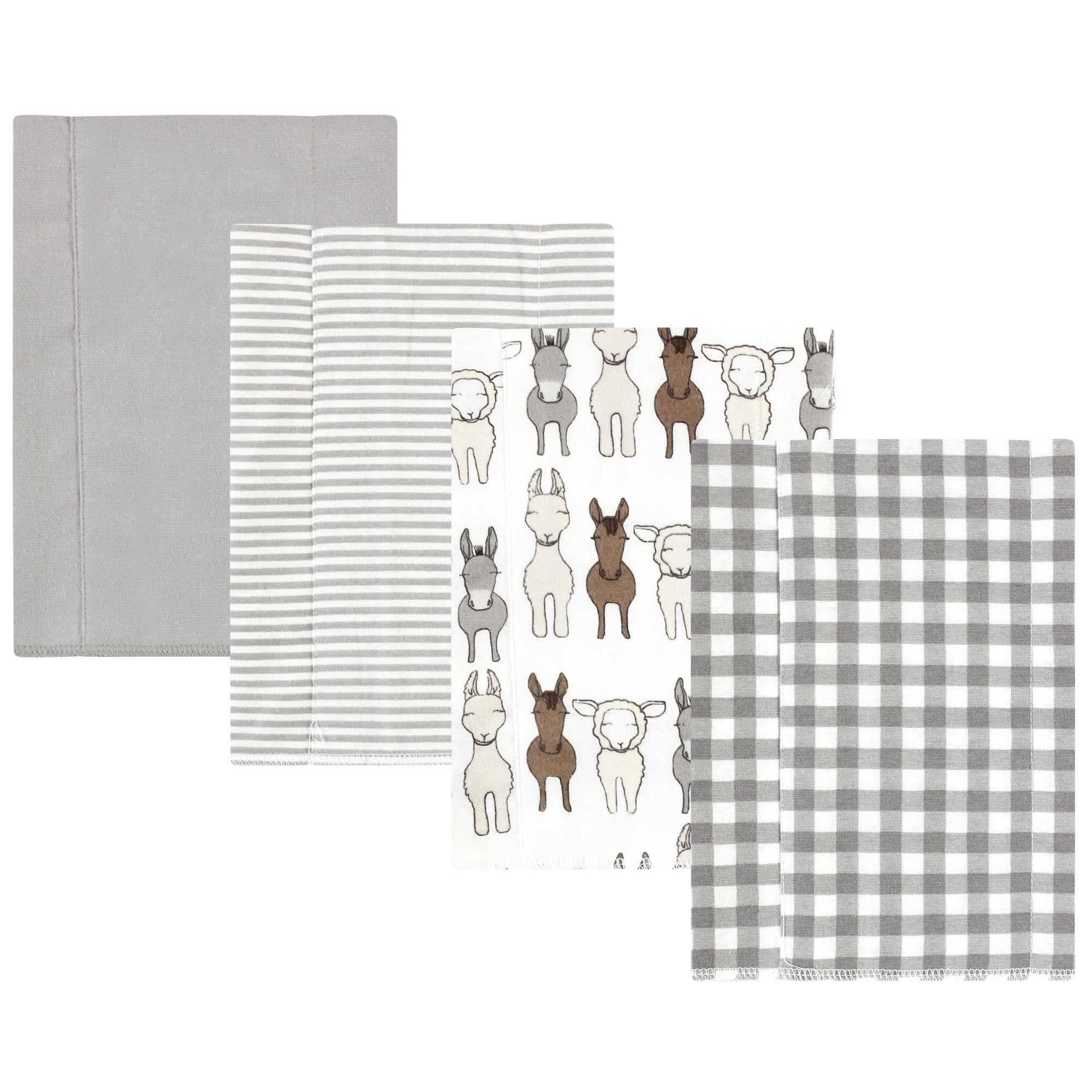 Luvable Friends Hudson Baby Flannel Burp Cloths 4pk, Farm Friends Pastel