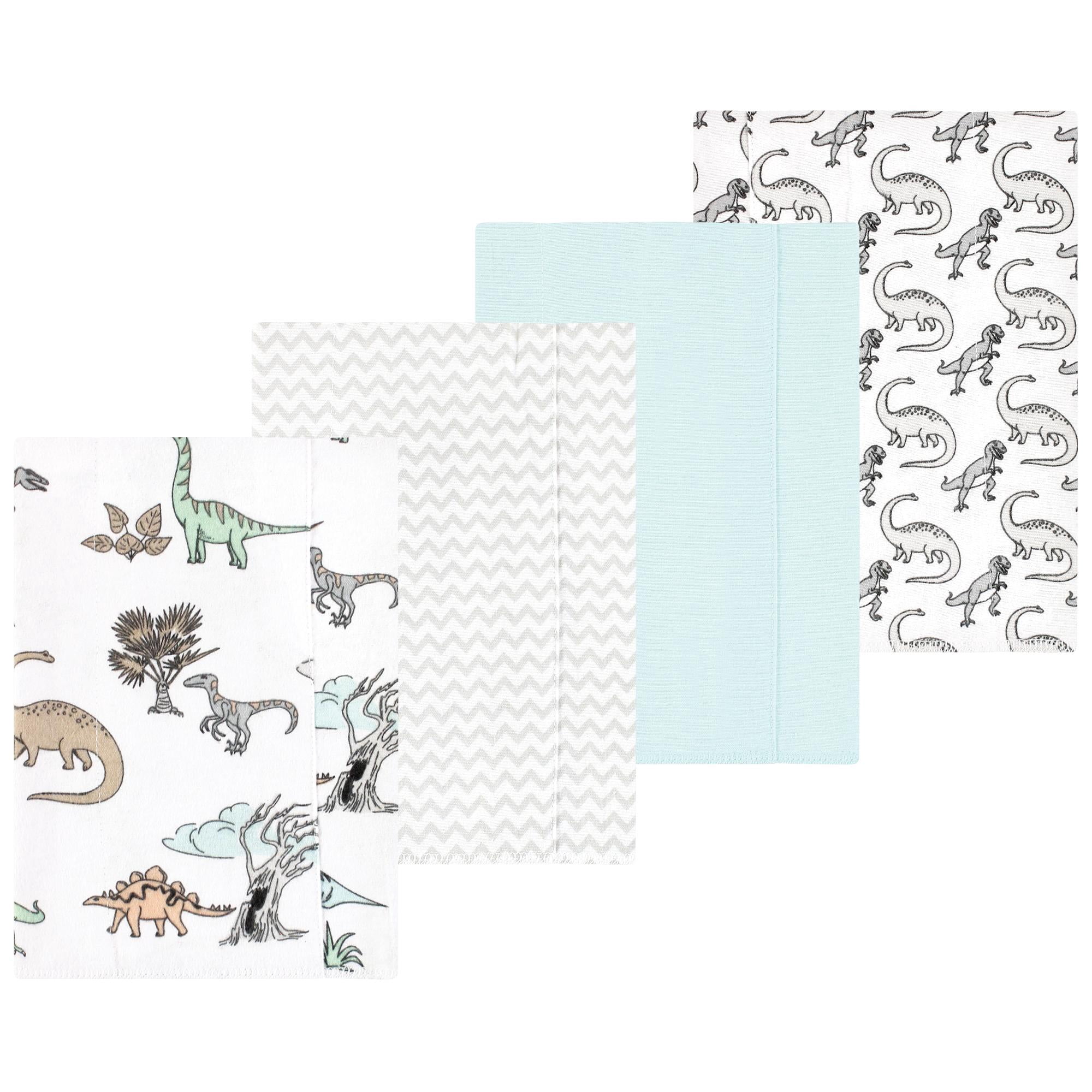 Luvable Friends Hudson Baby Flannel Burp Cloths 4pk, Gray Dinosaur Journey