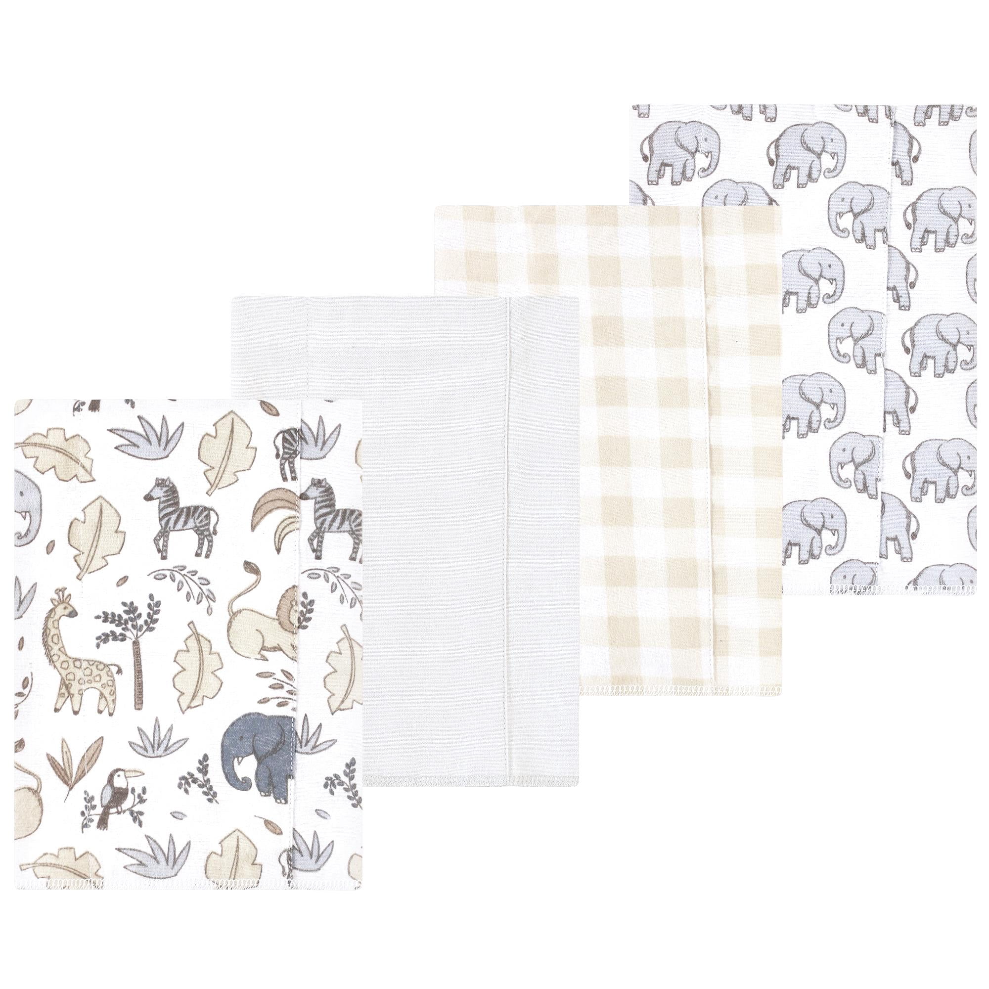 Luvable Friends Hudson Baby Cotton Poly Flannel Burp Cloths 4pk, Gray Neutral Safari, One Size