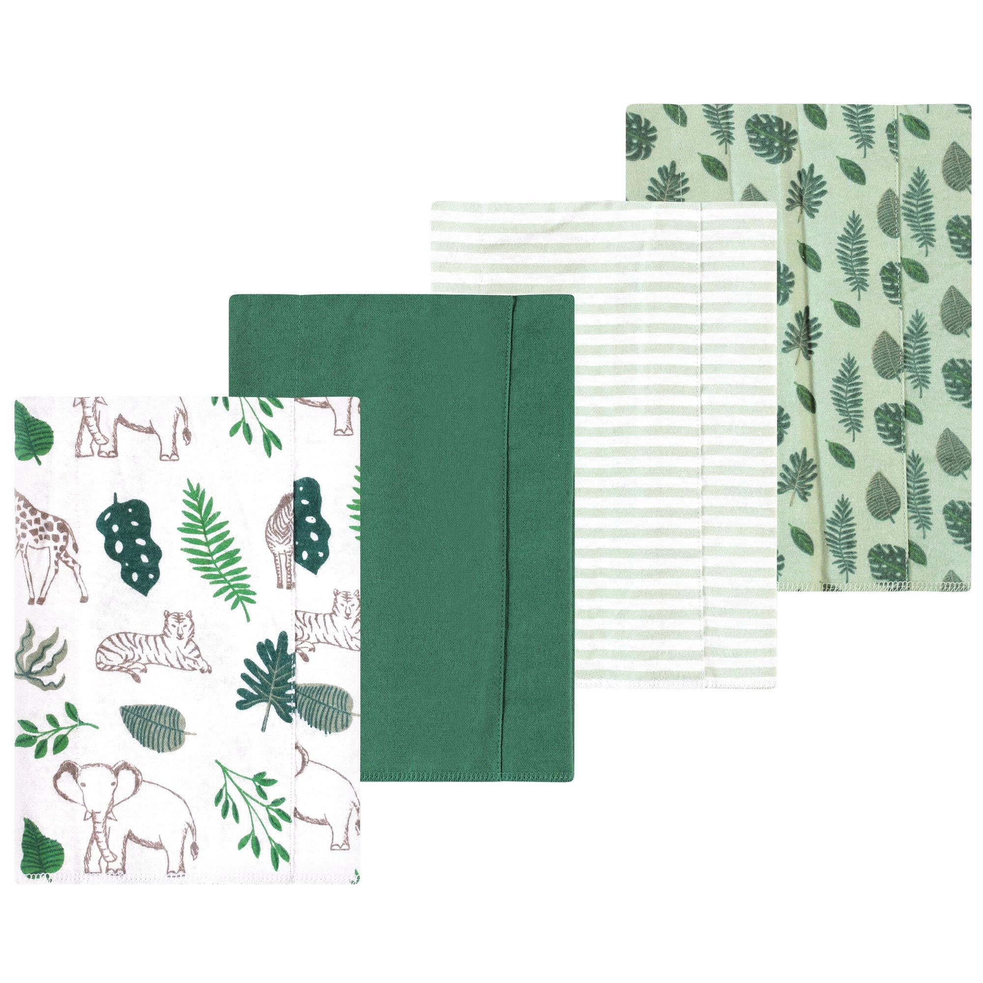 Luvable Friends Hudson Baby Cotton Poly Flannel Burp Cloths 4pk, Jungle Green, One Size