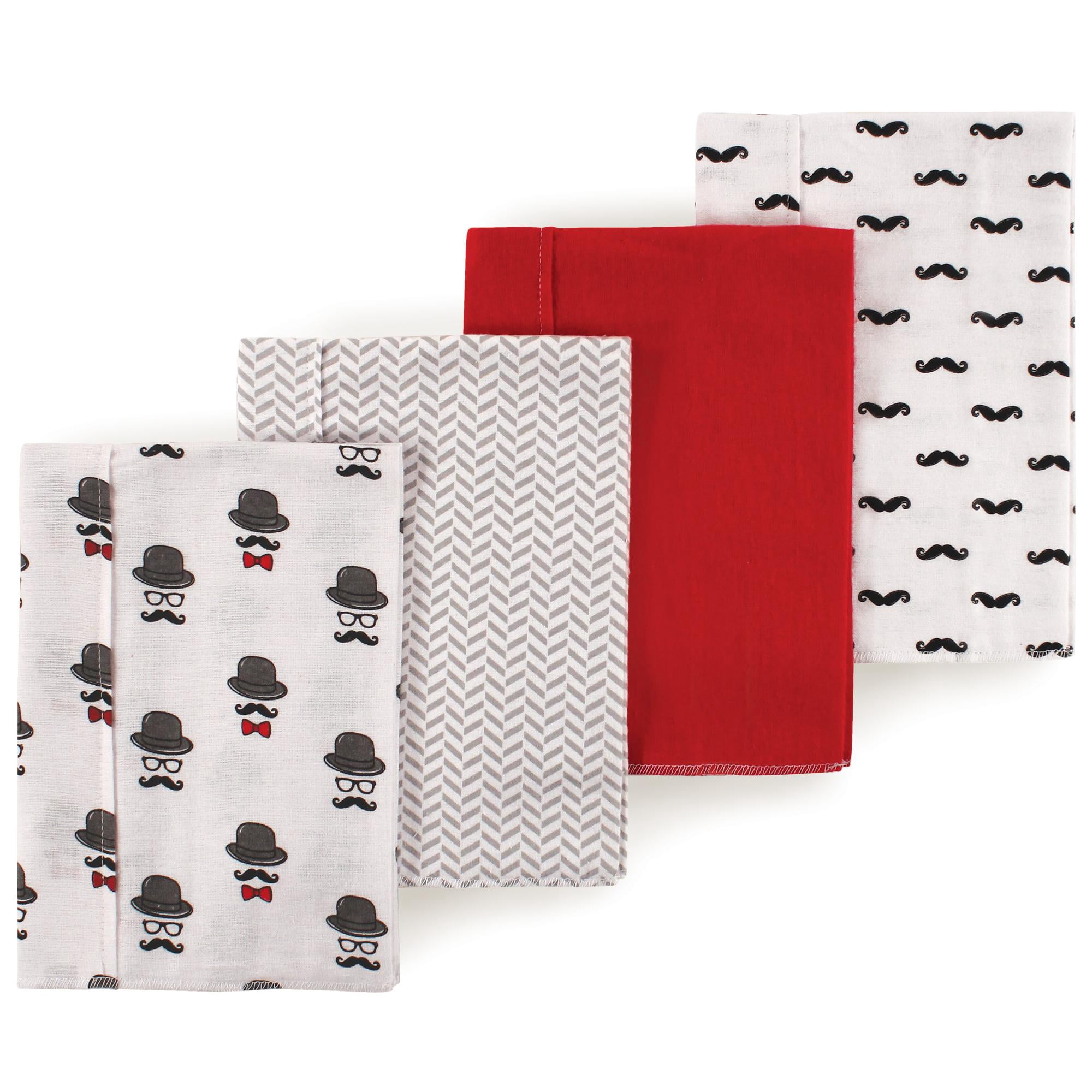 Luvable Friends Hudson Baby Flannel Burp Cloths 4pk, Mustache Print