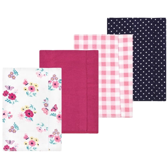 Luvable Friends Hudson Baby Cotton Poly Flannel Burp Cloths 4pk, Pink Butterfly Meadow, One Size
