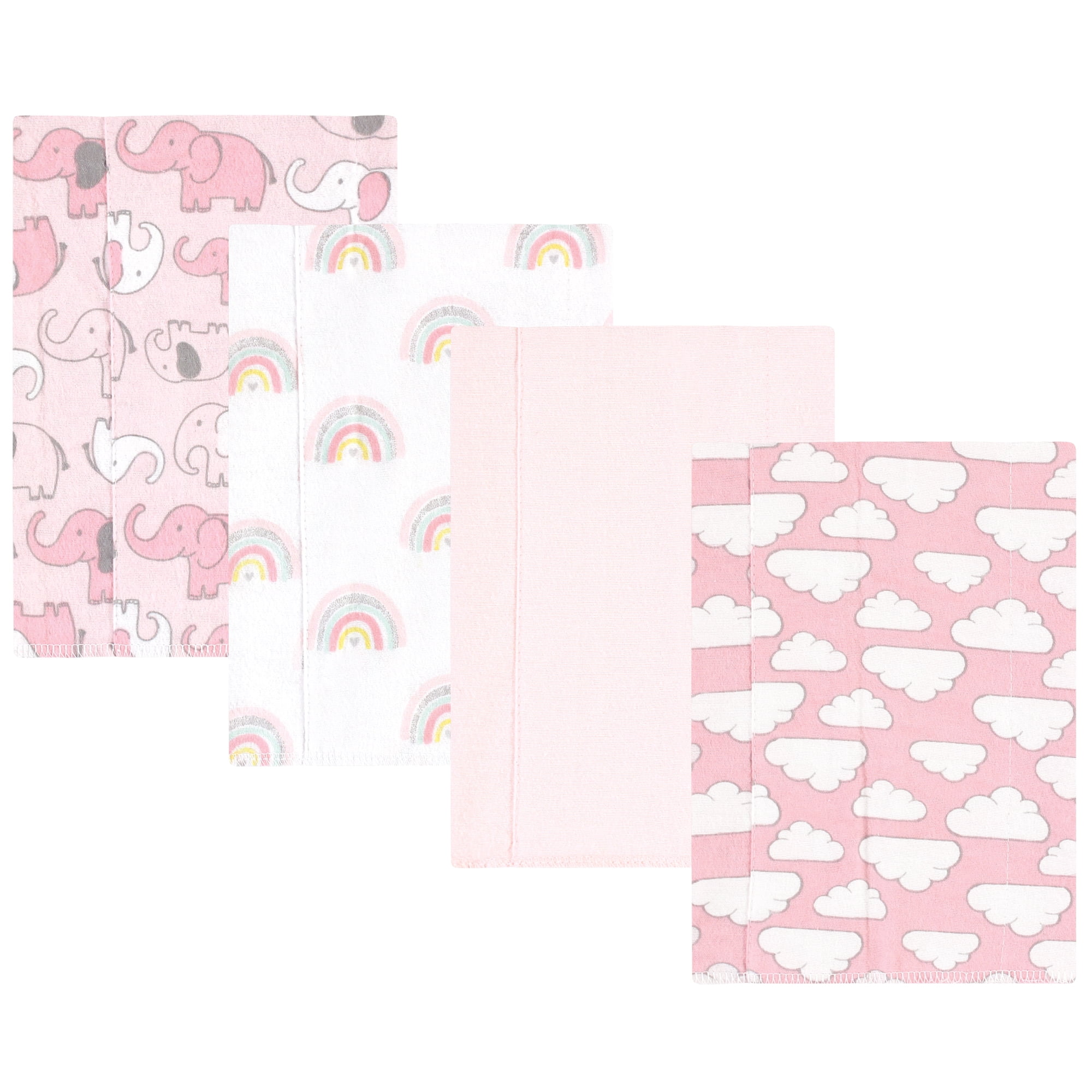 Luvable Friends Hudson Baby Cotton Poly Flannel Burp Cloths 4pk, Pink Elephant Parade, One Size