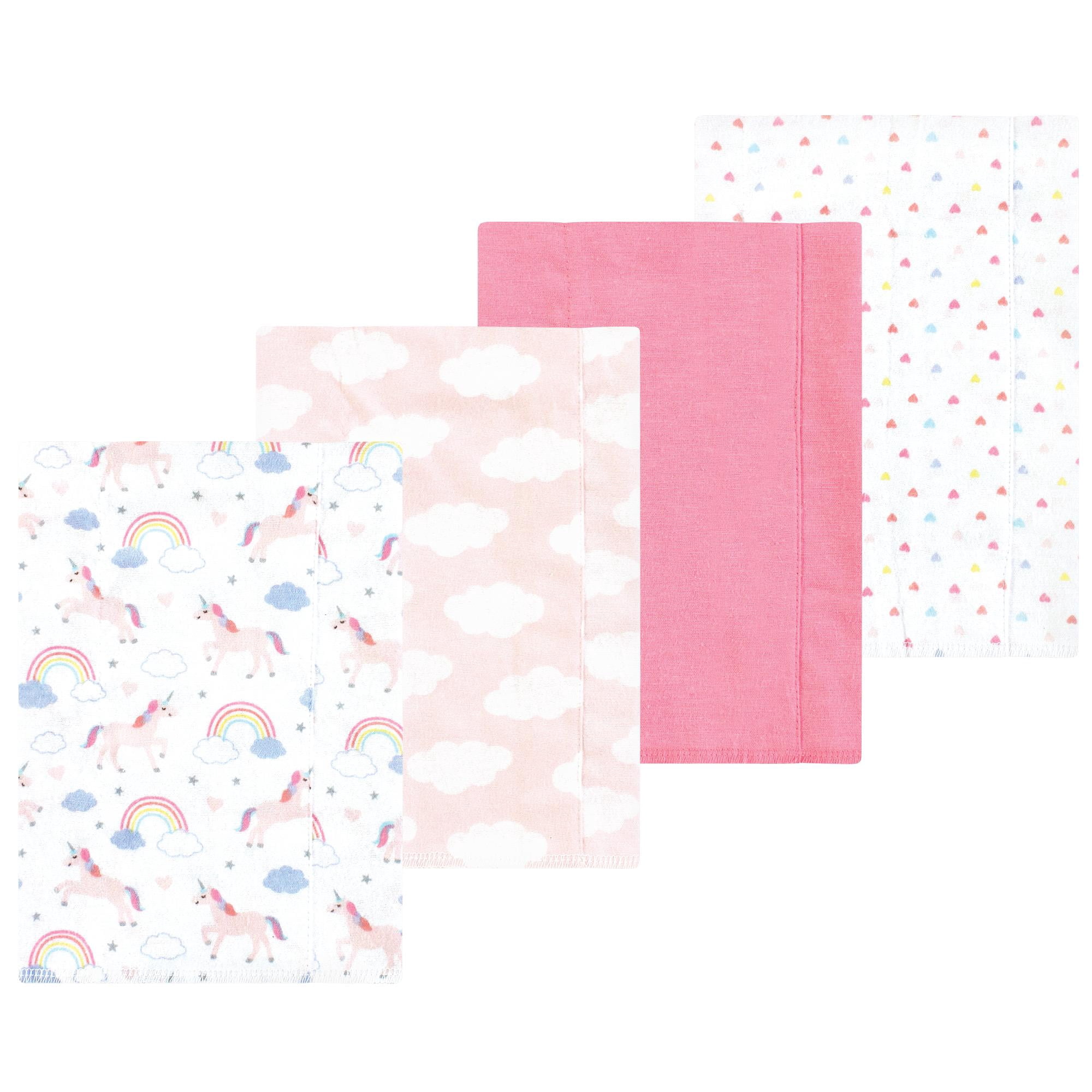 Luvable Friends Hudson Baby Flannel Burp Cloths 4pk, Pink Unicorn