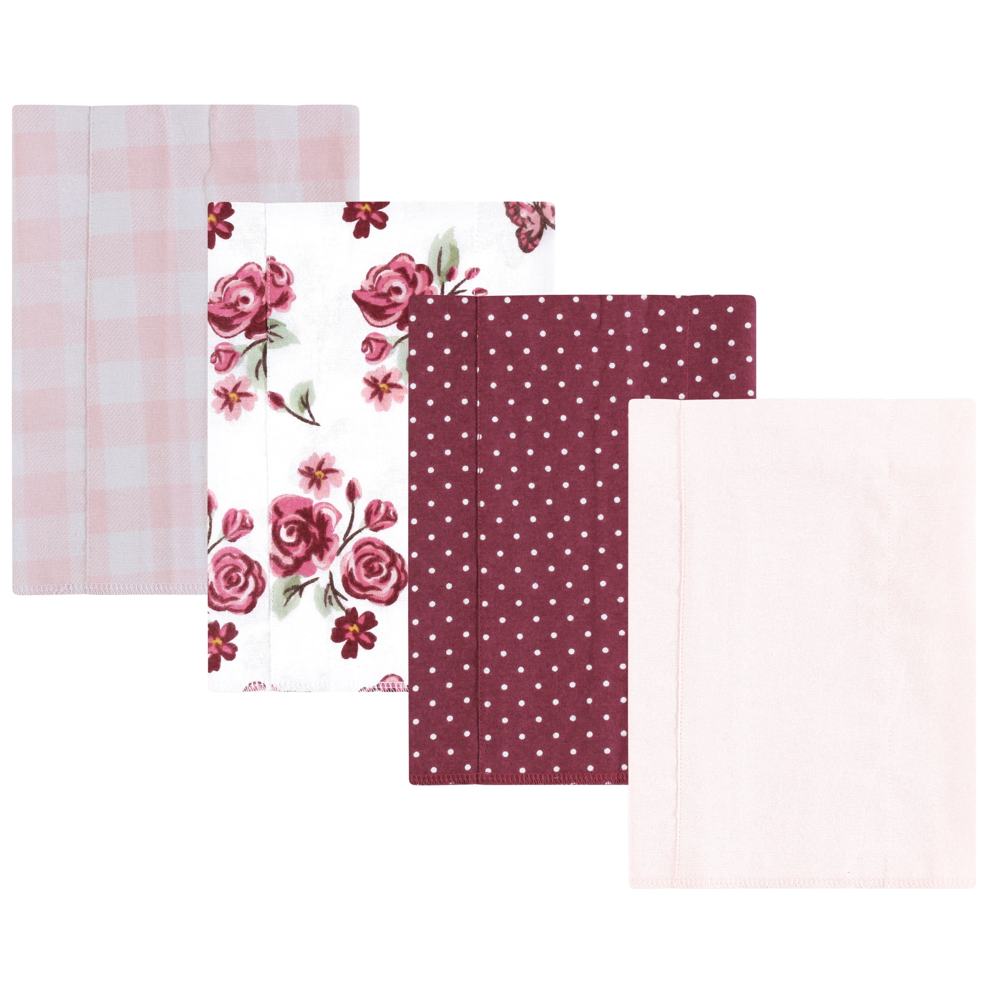 Luvable Friends Hudson Baby Cotton Poly Flannel Burp Cloths 4pk, Rose Garden, One Size