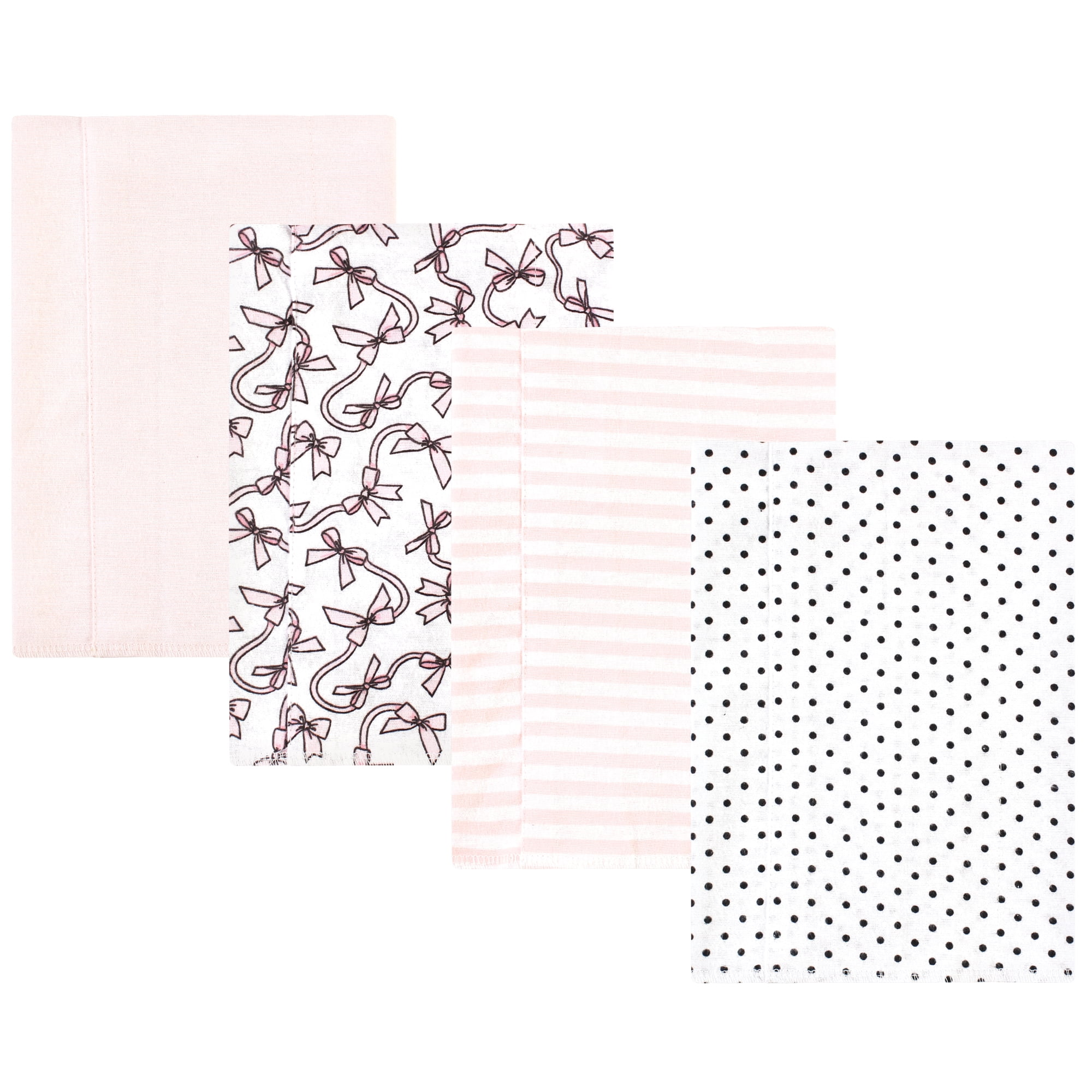 Luvable Friends Hudson Baby Cotton Poly Flannel Burp Cloths 4pk, Rose Ribbons, One Size