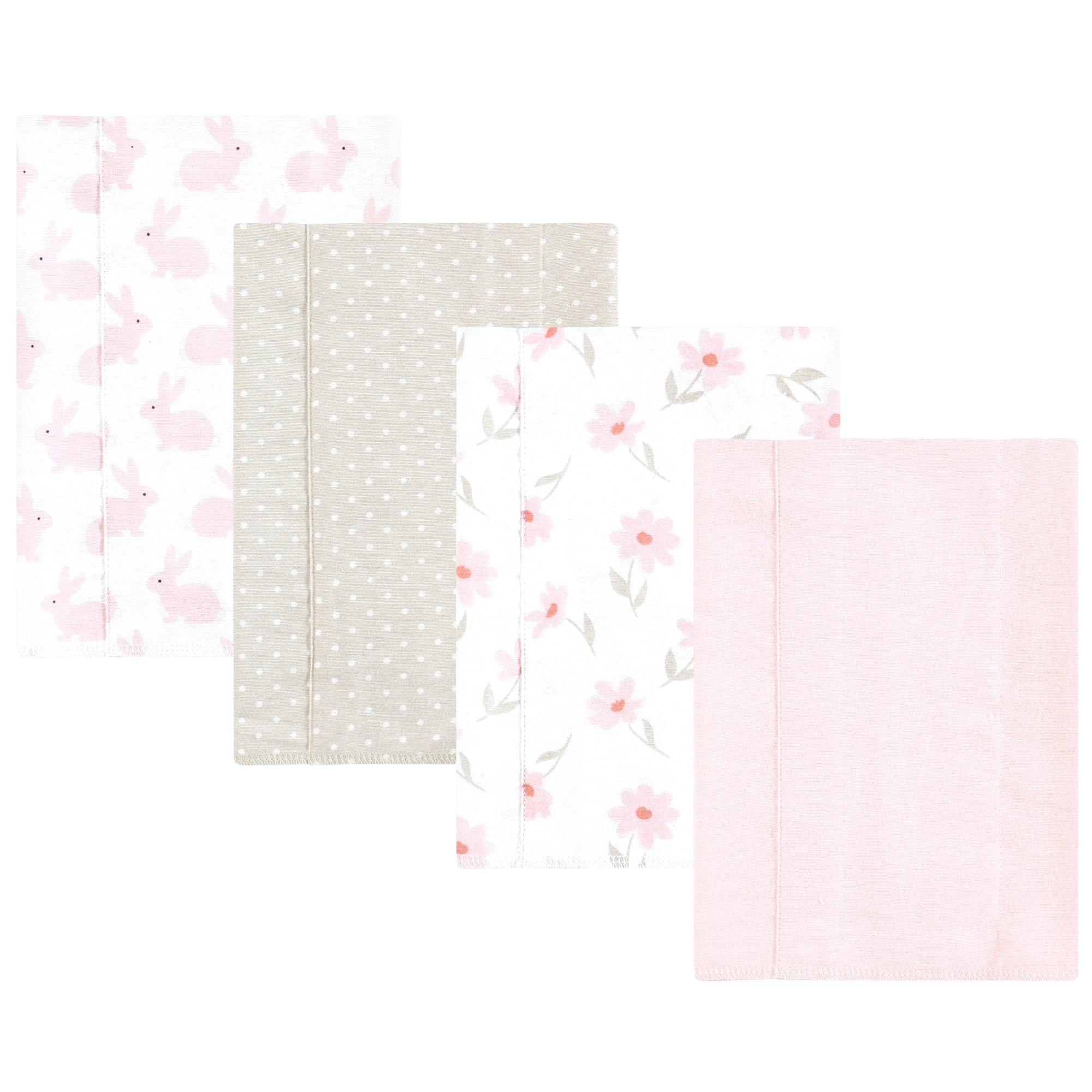 Luvable Friends Hudson Baby Cotton Poly Flannel Burp Cloths 4pk, Sweet Honeycomb Pink, One Size