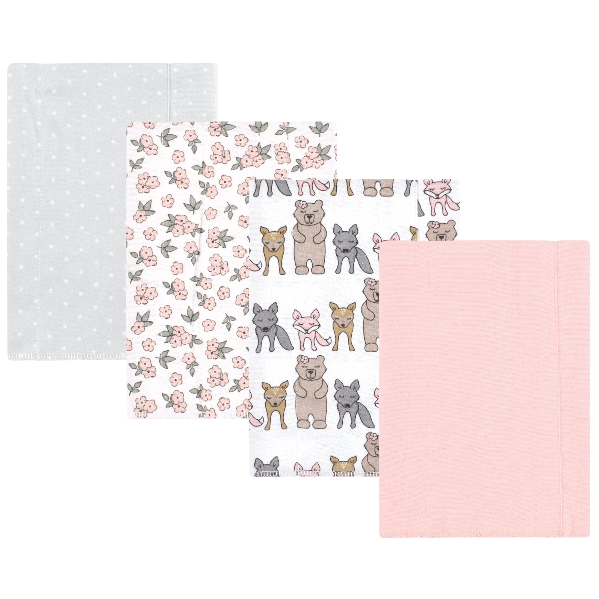 Luvable Friends Hudson Baby Flannel Burp Cloths 4pk, Woodland Bloom Pink