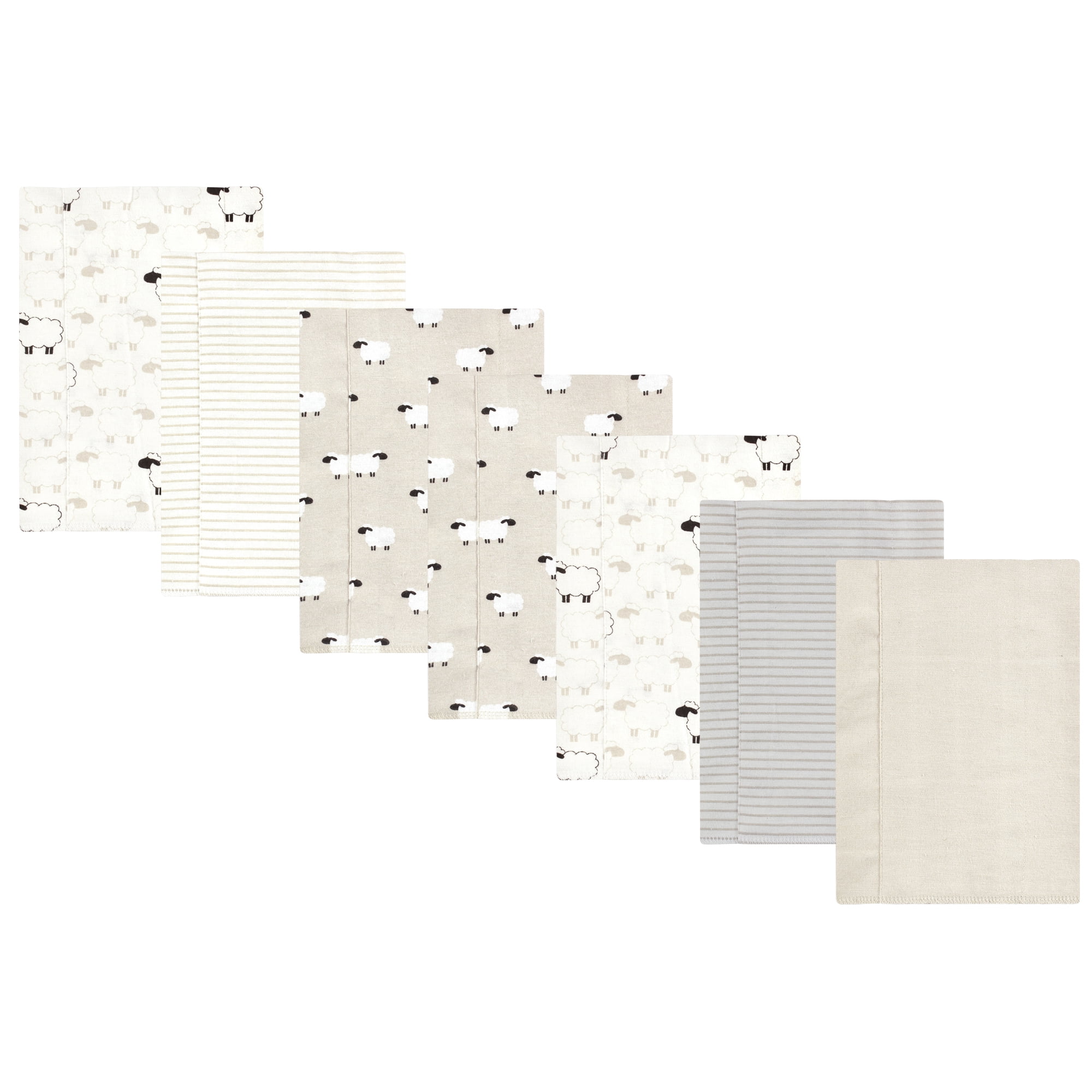 Luvable Friends Hudson Baby Cotton Poly Flannel Burp Cloths 7pk, Beige Sheep, One Size