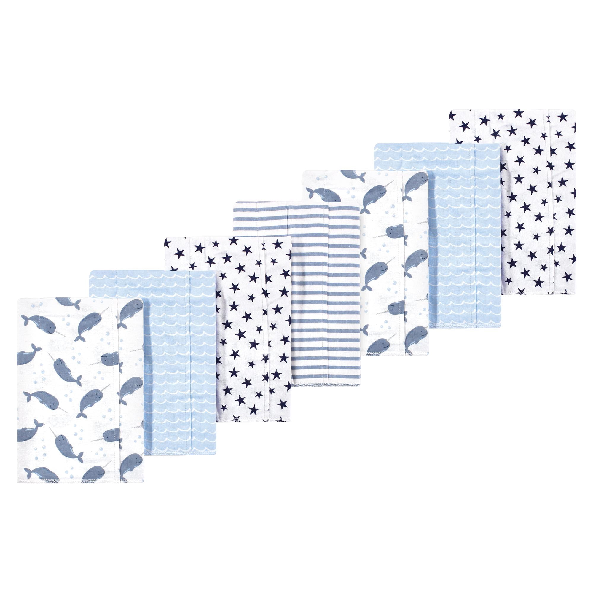 Luvable Friends Hudson Baby Flannel Burp Cloths 7pk, Blue Narwhal