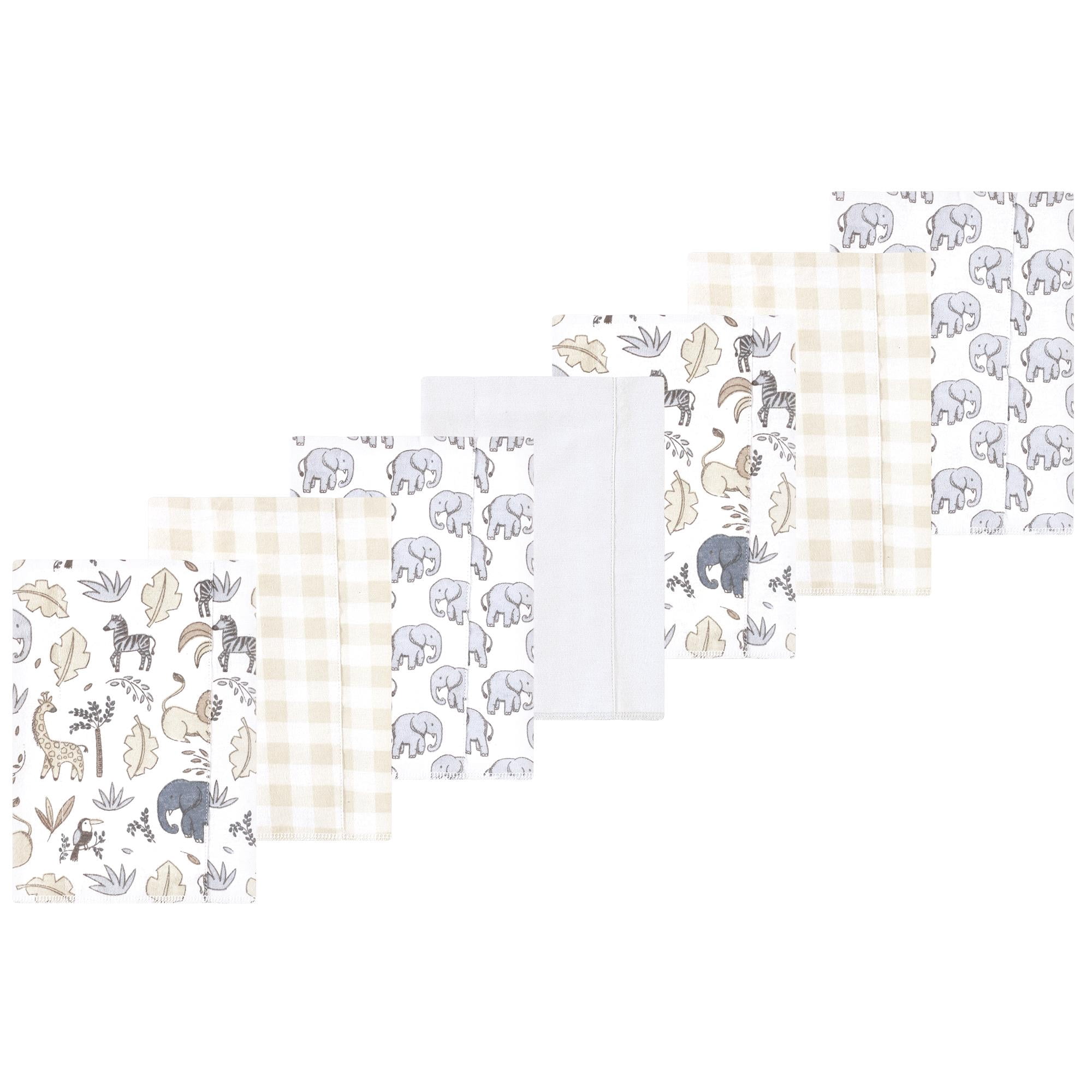 Luvable Friends Hudson Baby Flannel Burp Cloths 7pk, Gray Neutral Safari