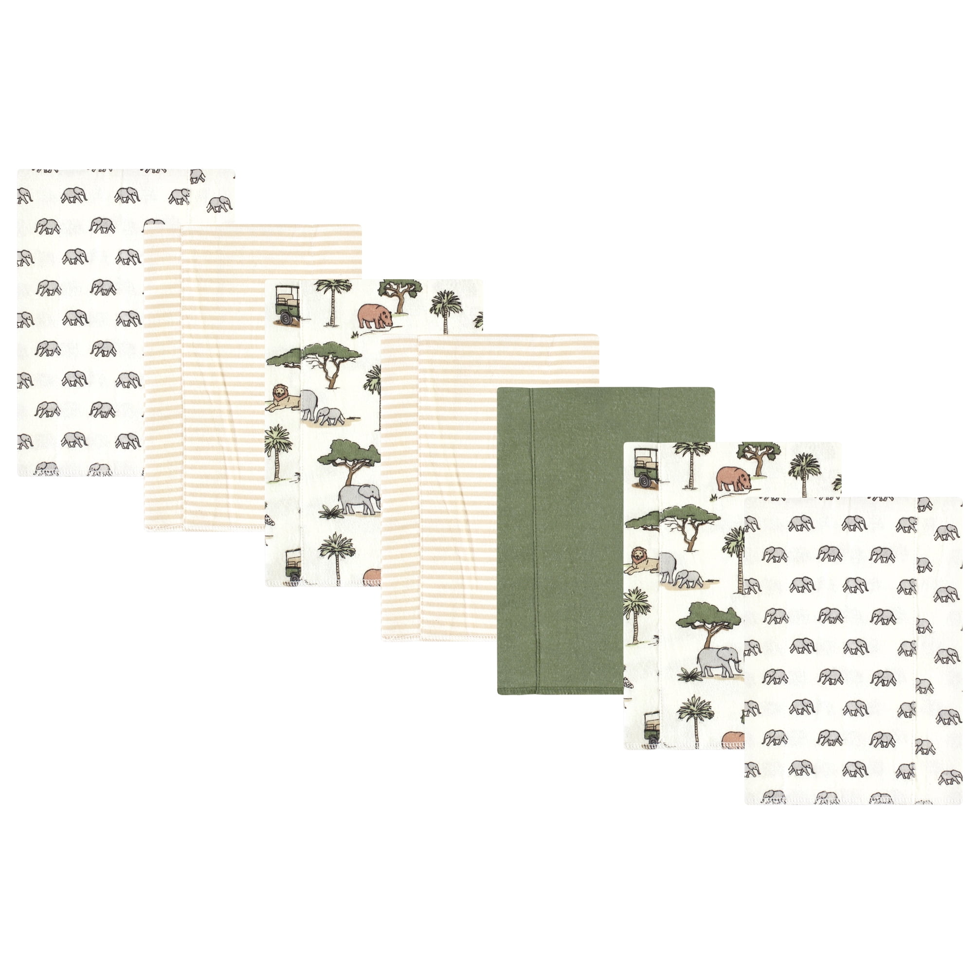 Luvable Friends Hudson Baby Cotton Poly Flannel Burp Cloths 7pk, Jungle Safari, One Size