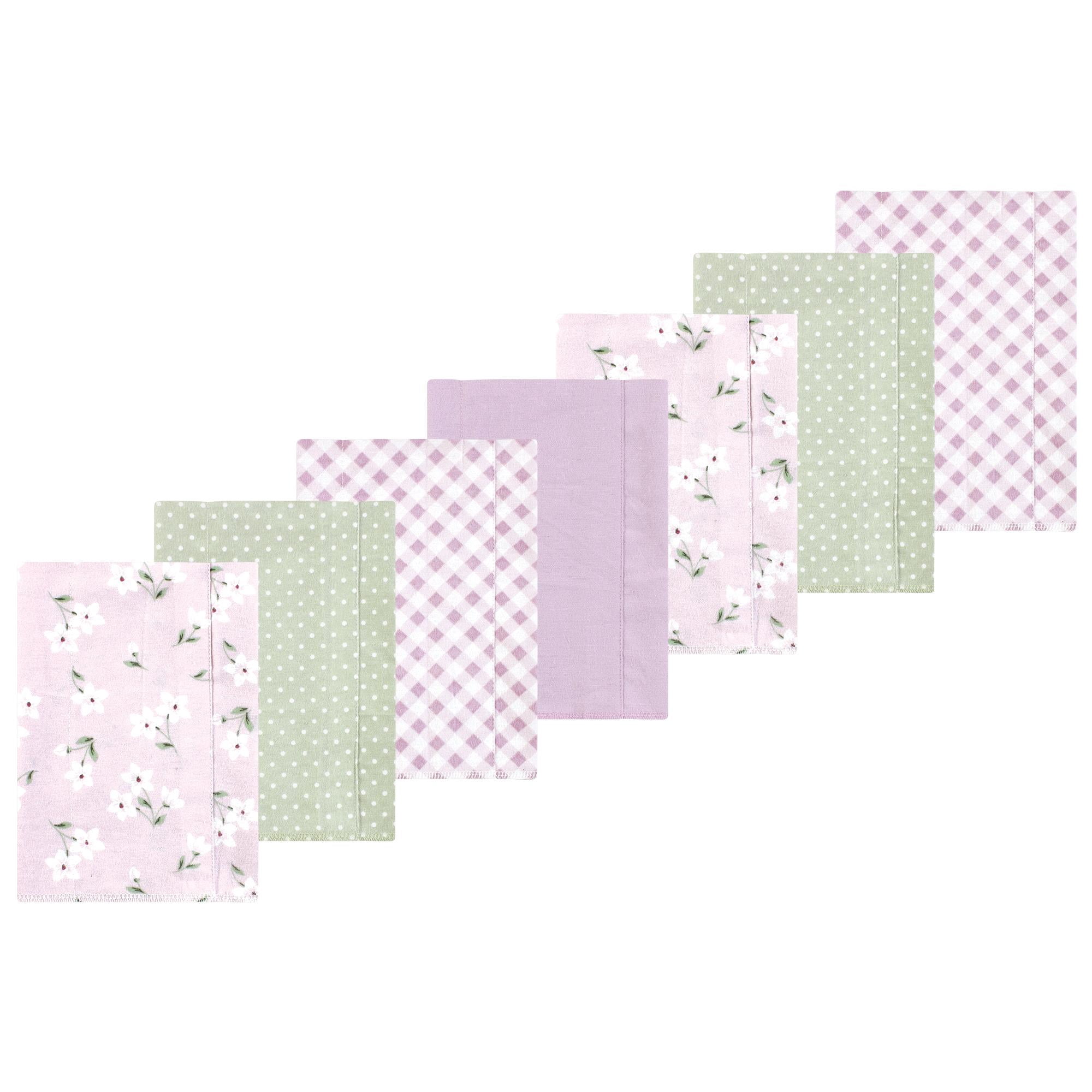 Luvable Friends Hudson Baby Cotton Poly Flannel Burp Cloths 7pk, Purple Floral, One Size