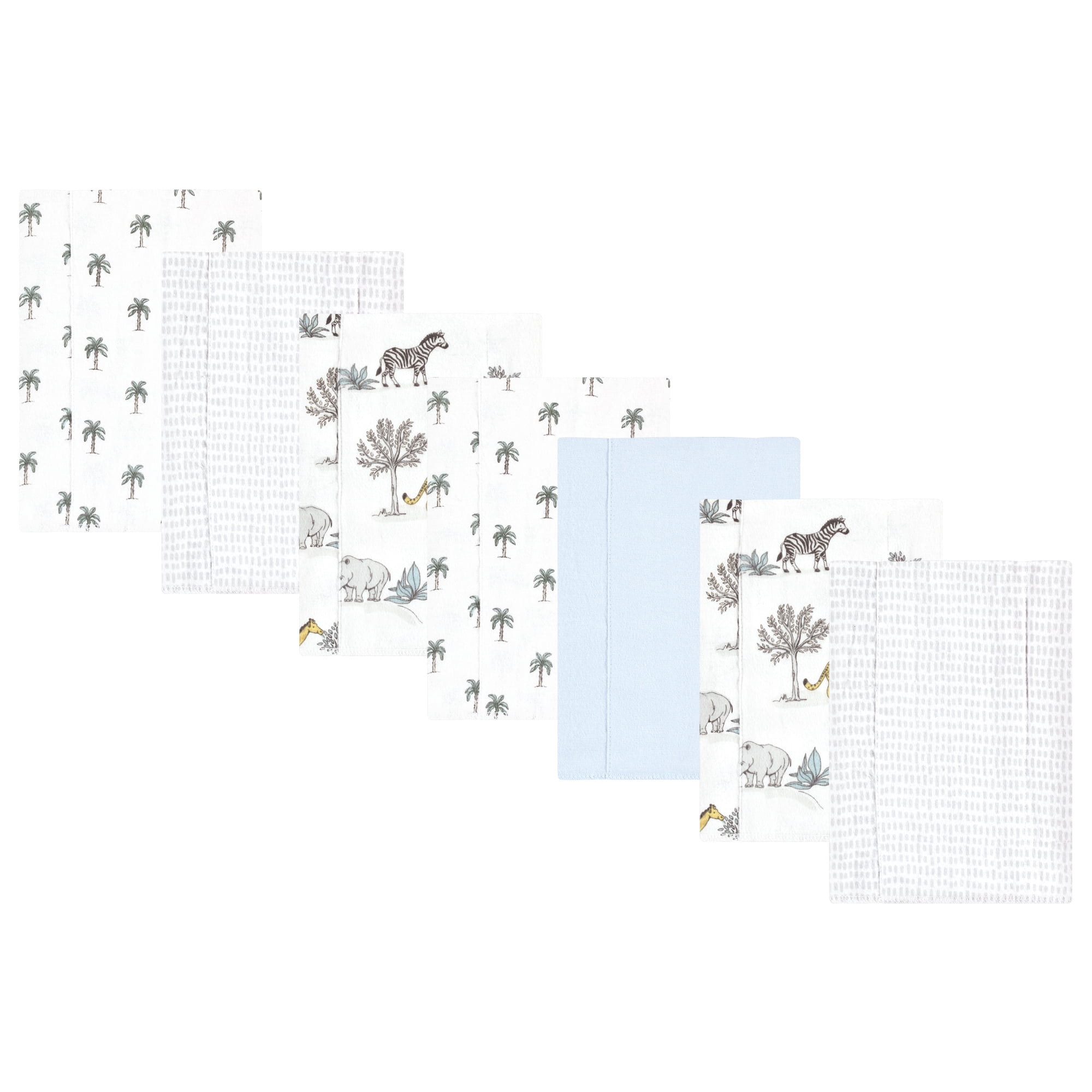 Luvable Friends Hudson Baby Cotton Poly Flannel Burp Cloths 7pk, Safari Friends, One Size