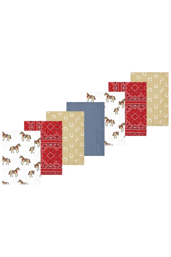 Hudson Baby Cotton Poly Flannel Burp Cloths 7pk, Western Cowboy, One Size