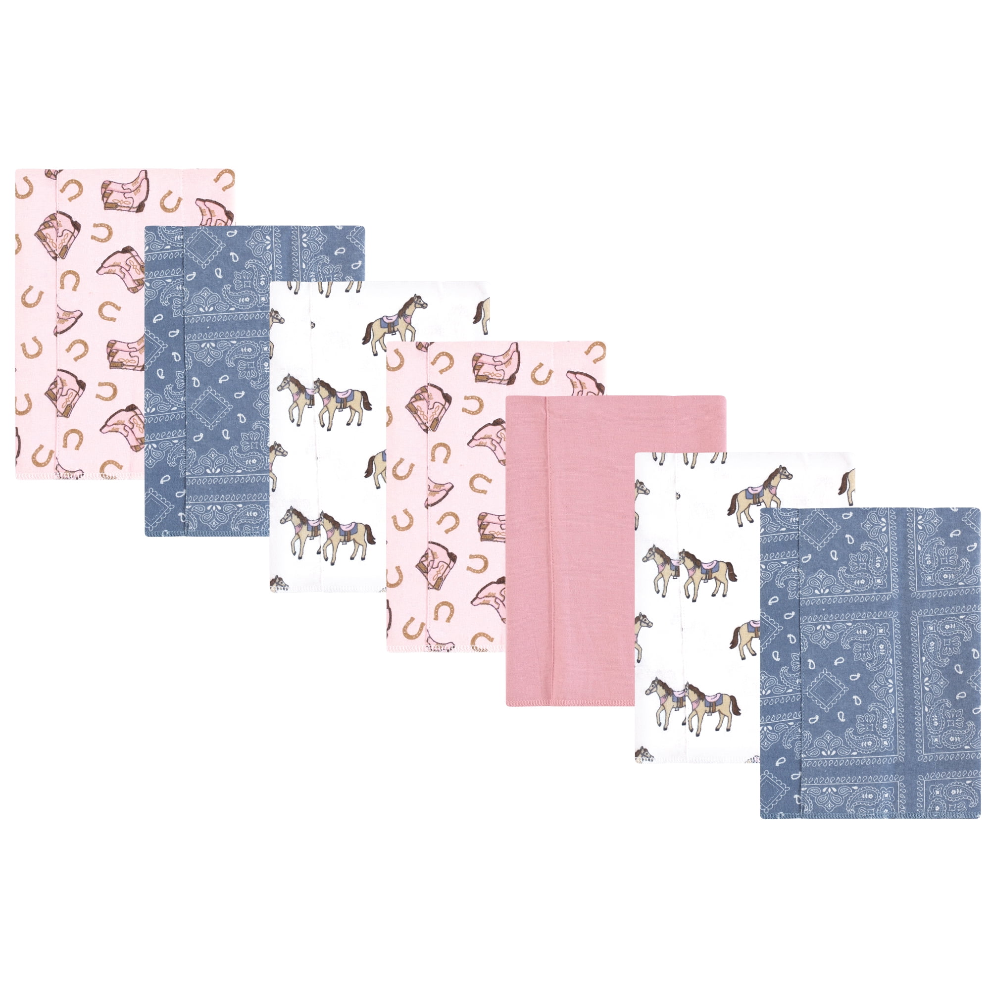 Luvable Friends Hudson Baby Cotton Poly Flannel Burp Cloths 7pk, Western Cowgirl, One Size
