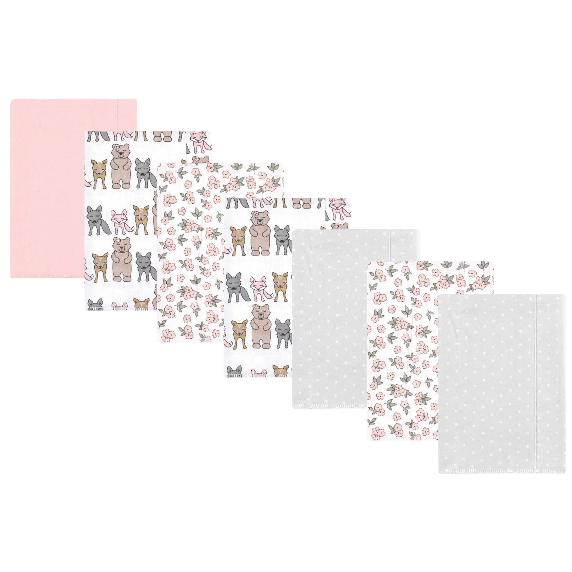 Luvable Friends Hudson Baby Cotton Poly Flannel Burp Cloths 7pk, Woodland Bloom Pink, One Size