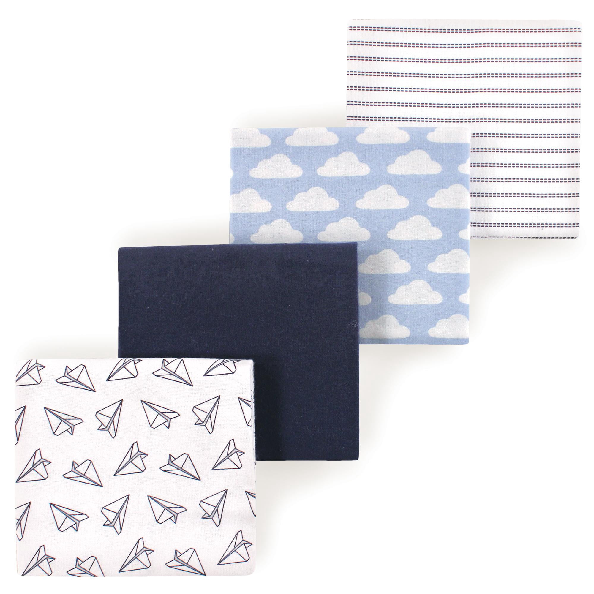 Luvable Friends Hudson Baby Cotton Poly Flannel Receiving Blankets 4pk, Aviator Plane, One Size
