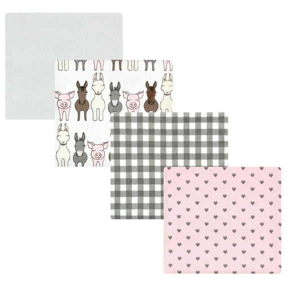Luvable Friends Hudson Baby Flannel Receiving Blankets 4pk, Barn Pals Pink