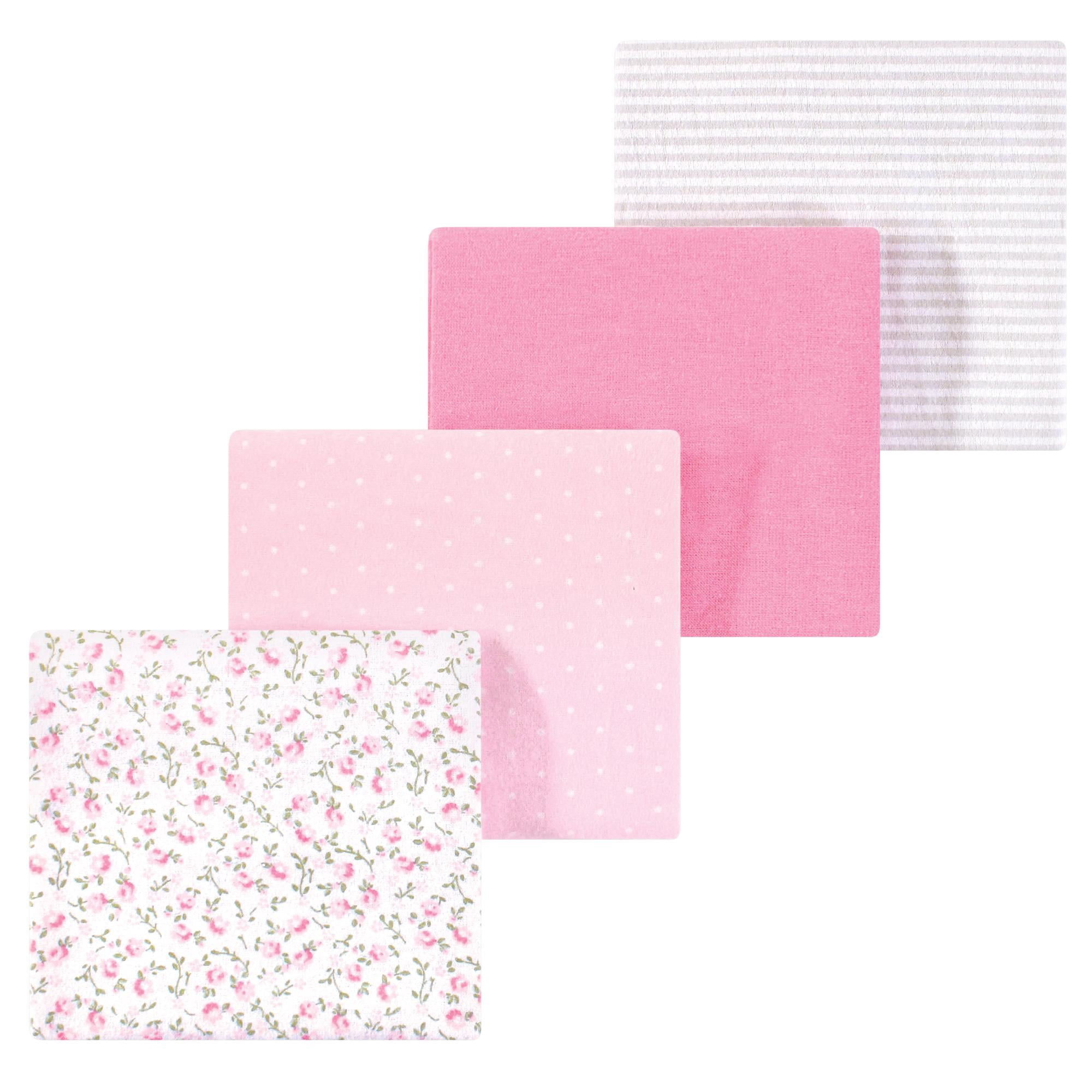Luvable Friends Hudson Baby Cotton Poly Flannel Receiving Blankets 4pk, Blossom Pink, One Size
