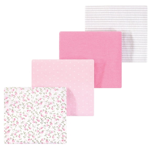 Luvable Friends Hudson Baby Flannel Receiving Blankets 4pk, Blossom Pink