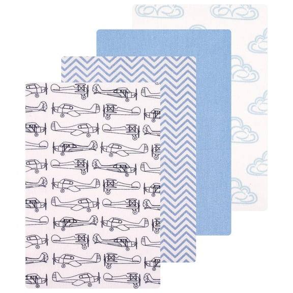 Luvable Friends Hudson Baby Flannel Receiving Blankets 4pk, Blue Airplanes