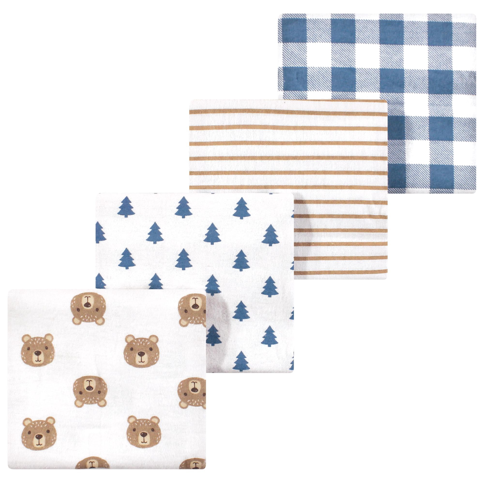Luvable Friends Hudson Baby Cotton Poly Flannel Receiving Blankets 4pk, Blue Bears, One Size