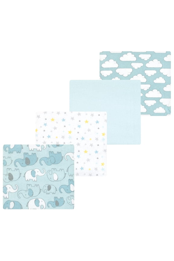Hudson Baby Flannel Receiving Blankets 4pk, Blue Elephant Journey