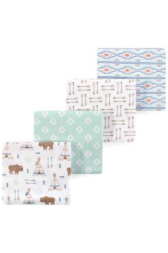 Hudson Baby Cotton Poly Flannel Receiving Blankets 4pk, Brown Moose, One Size