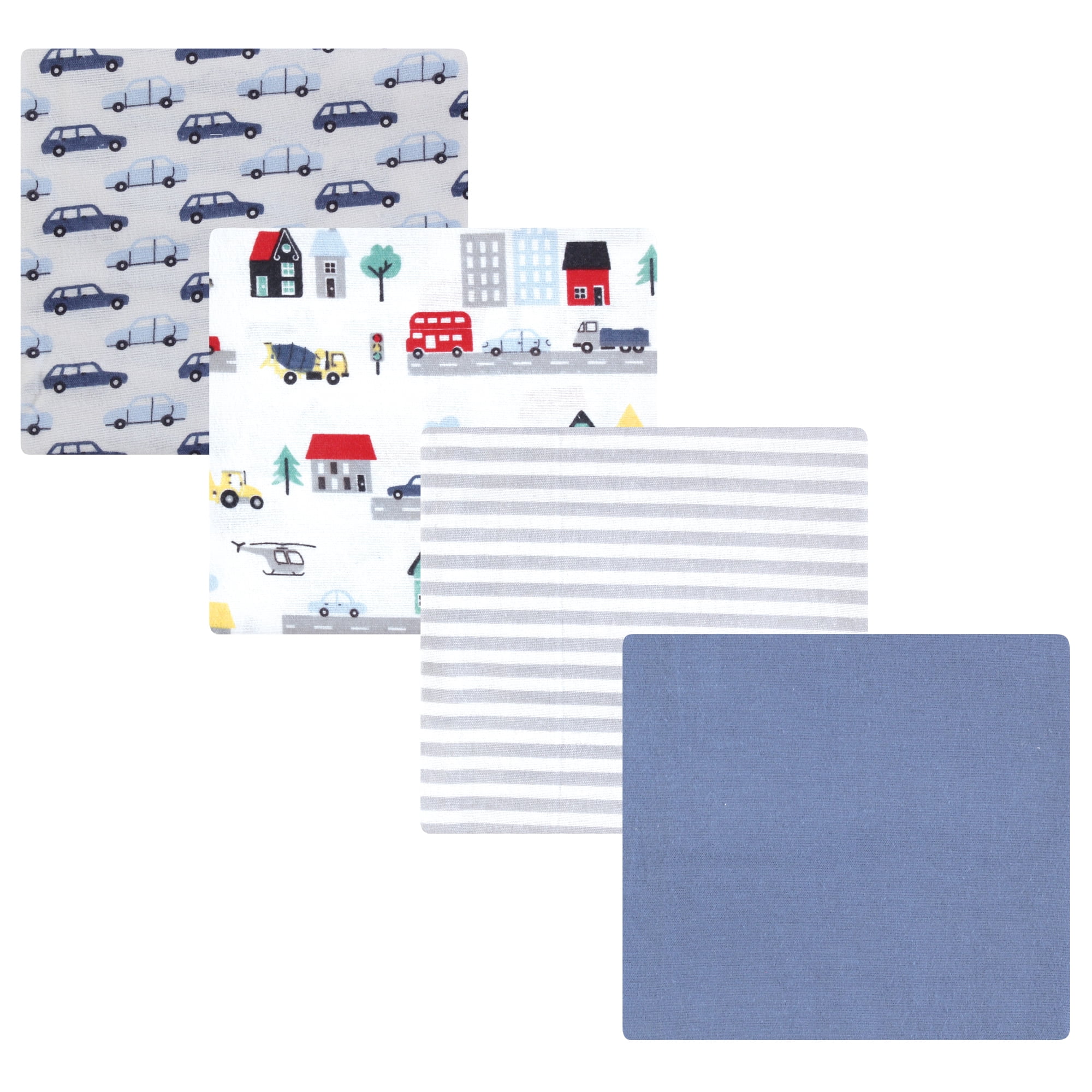 Luvable Friends Hudson Baby Flannel Receiving Blankets 4pk, City Blue