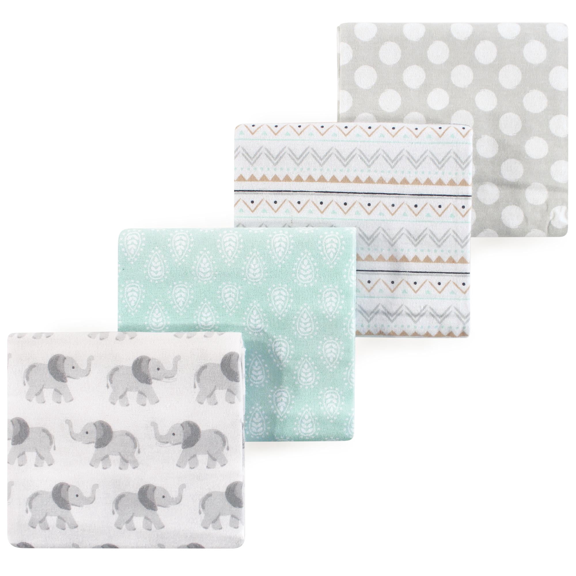 Luvable Friends Hudson Baby Cotton Poly Flannel Receiving Blankets 4pk, Elephant Gray, One Size