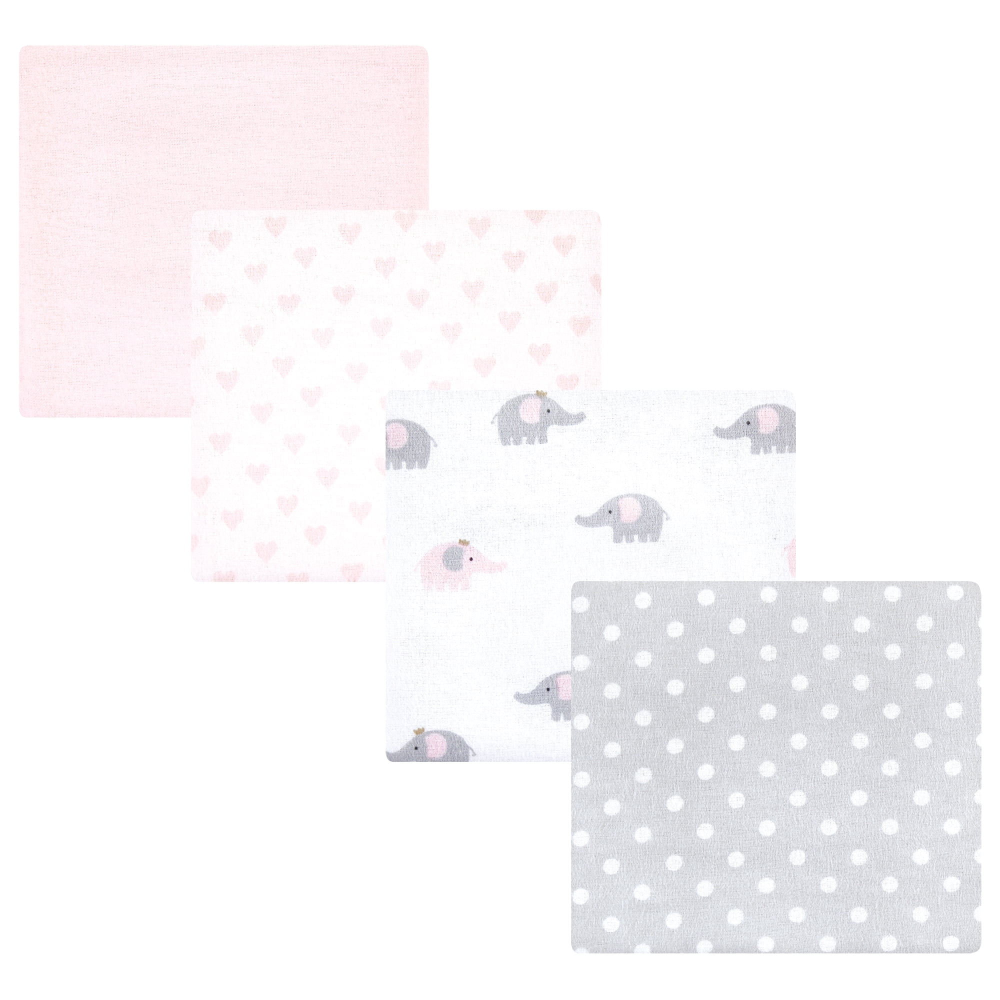 Luvable Friends Hudson Baby Flannel Receiving Blankets 4pk, Elephant Serenity Pink