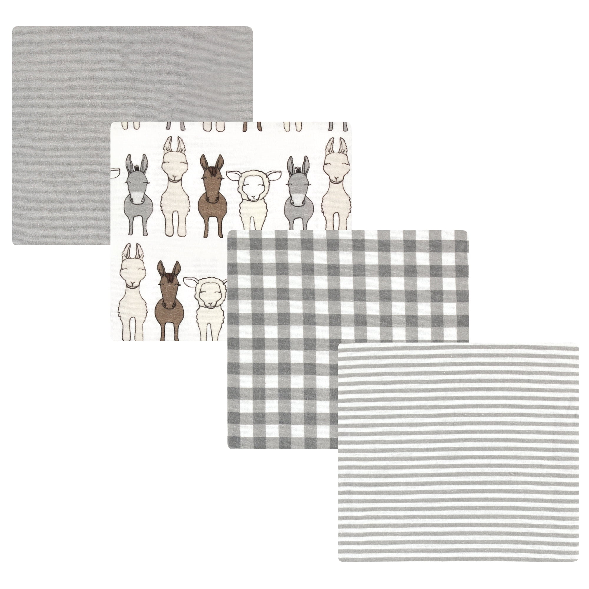 Luvable Friends Hudson Baby Flannel Receiving Blankets 4pk, Farm Friends Pastel