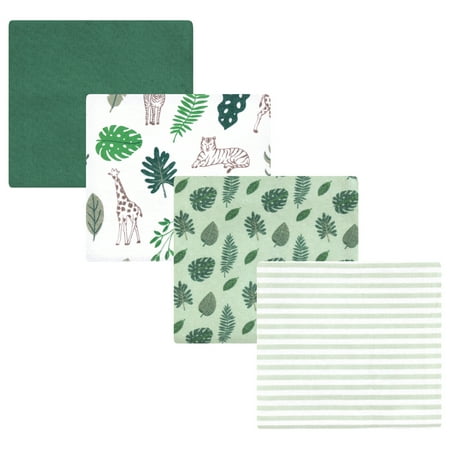 Luvable Friends Hudson Baby Flannel Receiving Blankets 4pk, Jungle Green