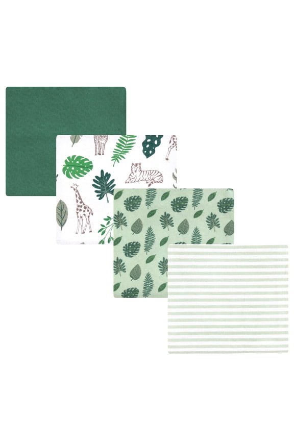 Hudson Baby Cotton Poly Flannel Receiving Blankets 4pk, Jungle Green, One Size