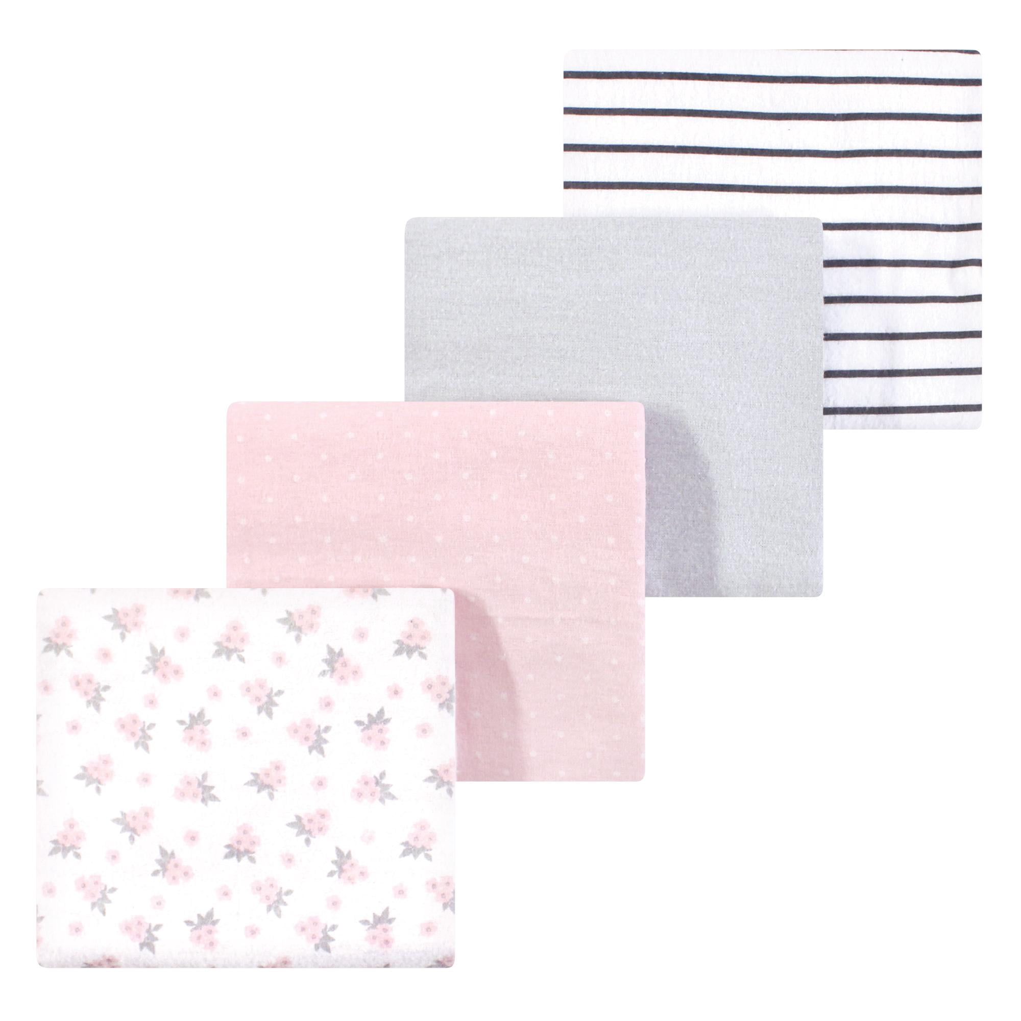 Luvable Friends Hudson Baby Cotton Poly Flannel Receiving Blankets 4pk, Pink Blossom Gray, One Size