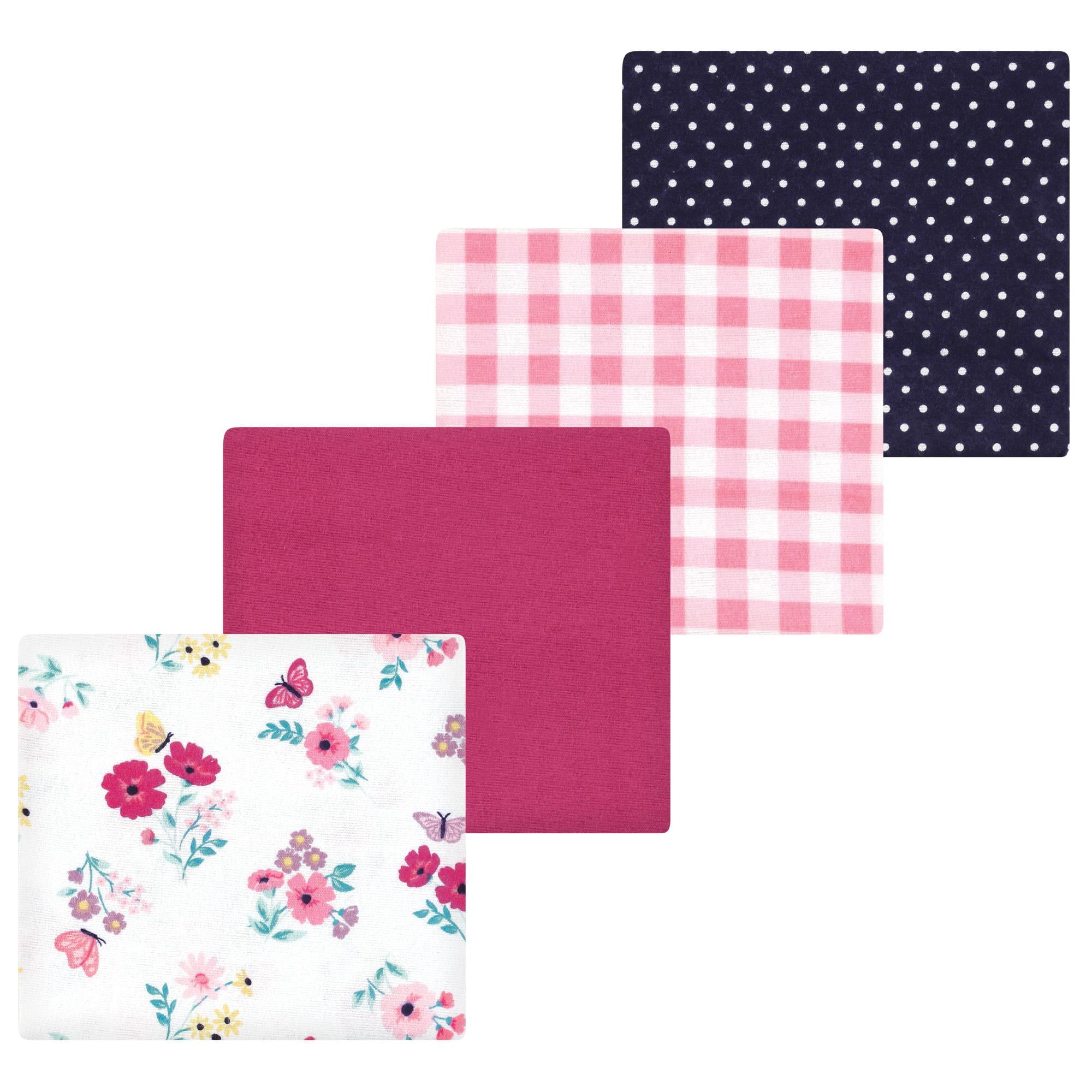 Luvable Friends Hudson Baby Flannel Receiving Blankets 4pk, Pink Butterfly Meadow