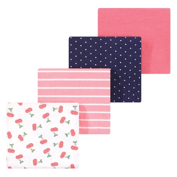 Luvable Friends Hudson Baby Flannel Receiving Blankets 4pk, Pink Cherry